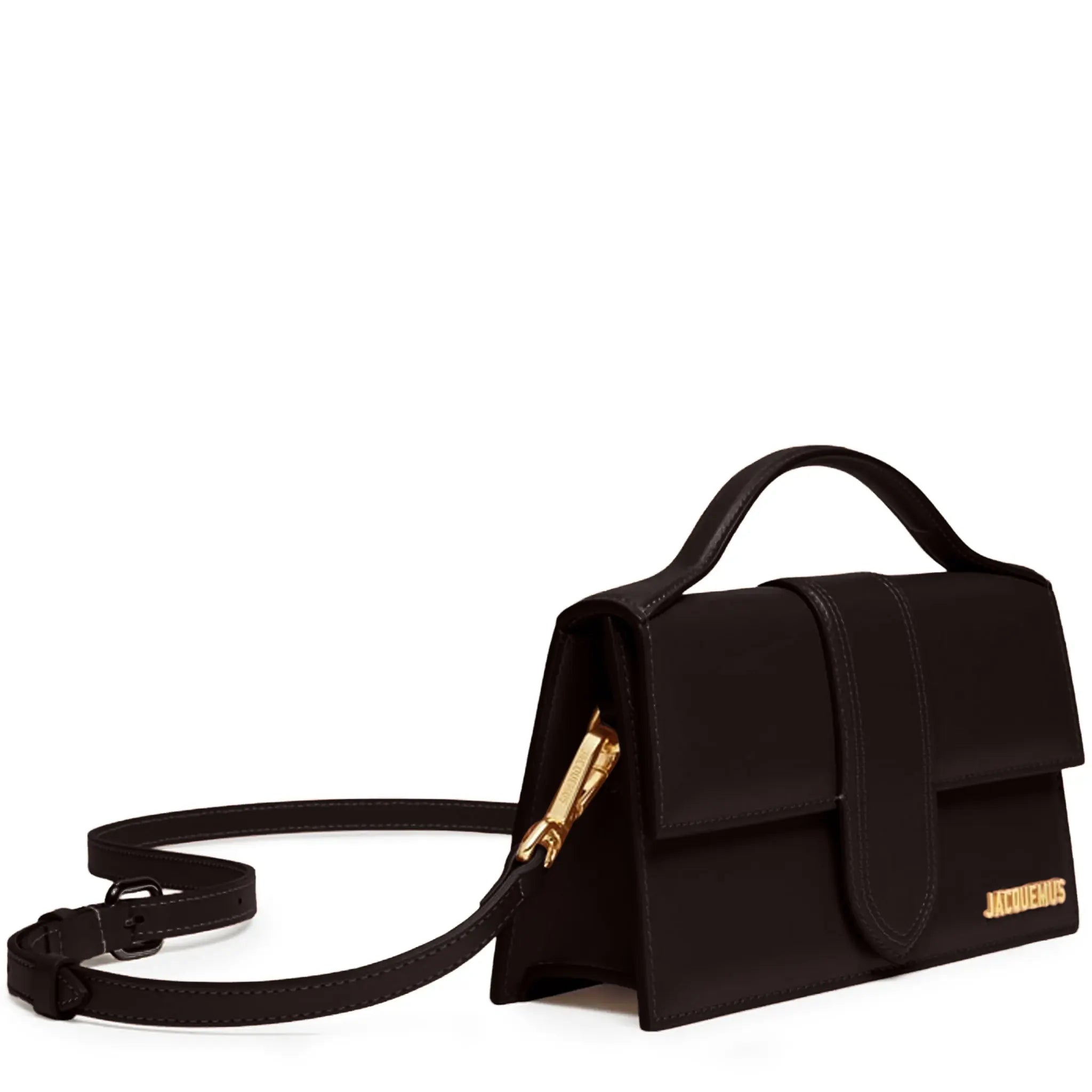 Front Side View of Jacquemus Large Bambino Dark Brown Crossbody Bag