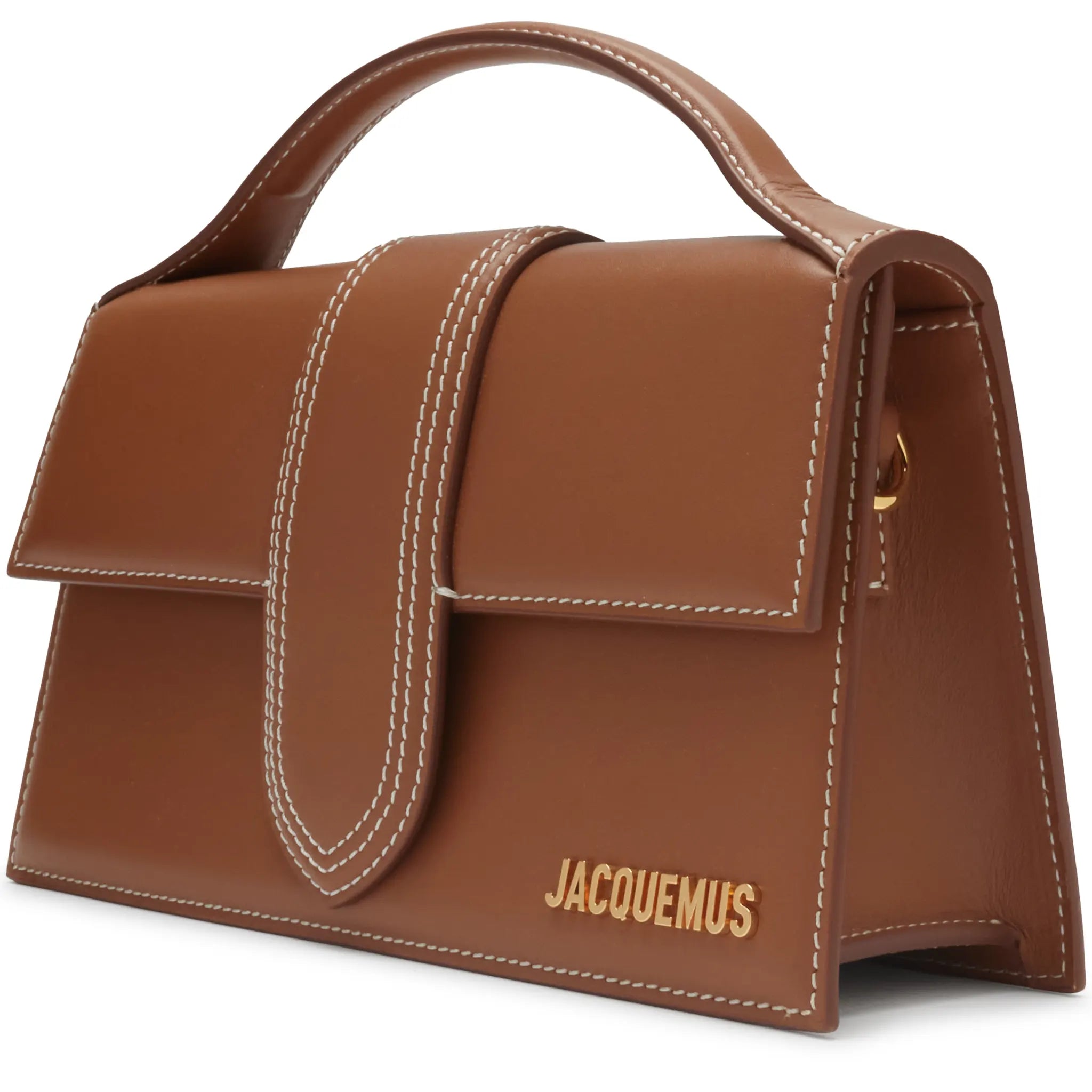 Front Side View of Jacquemus Large Bambino Light Brown Crossbody Bag (Minor Dents) BAW00007AC01C04811