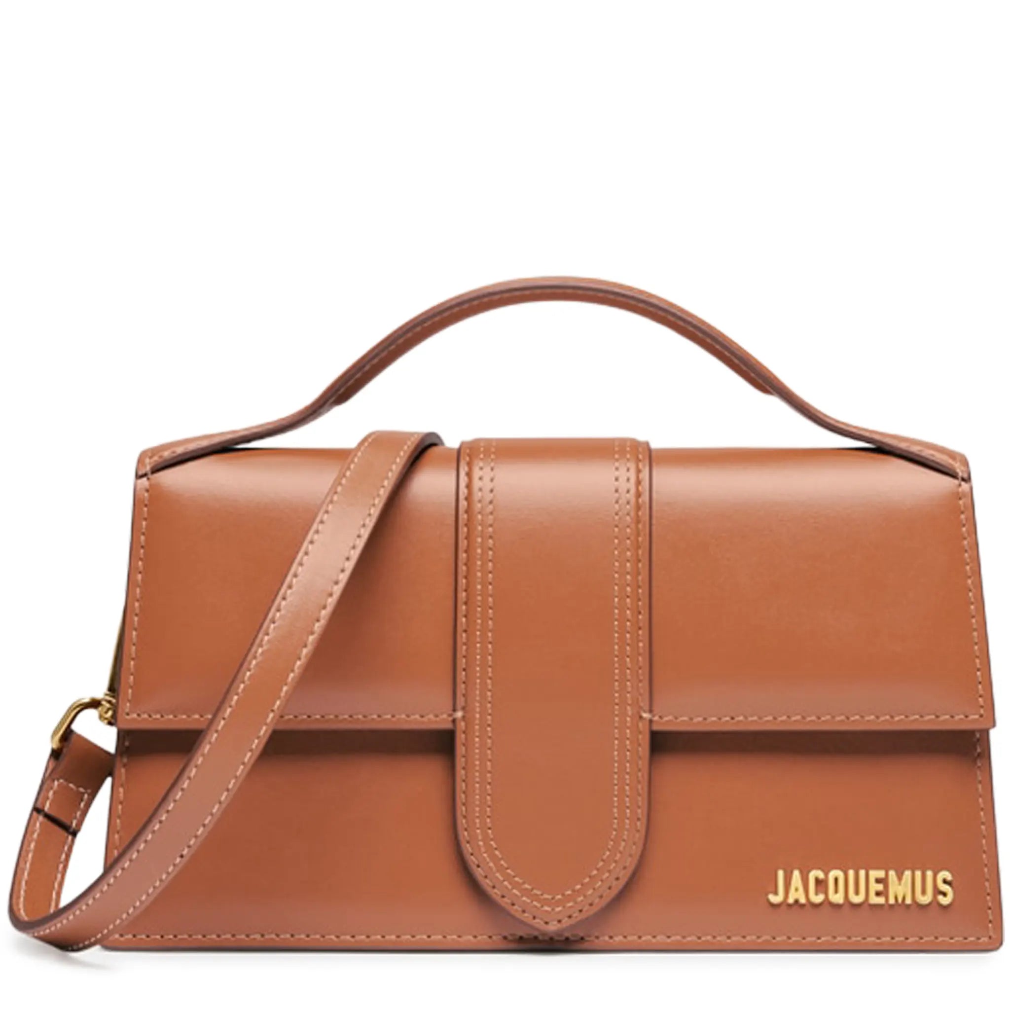Front View of Jacquemus Large Bambino Light Brown Crossbody Bag BAW00007AC01C04811