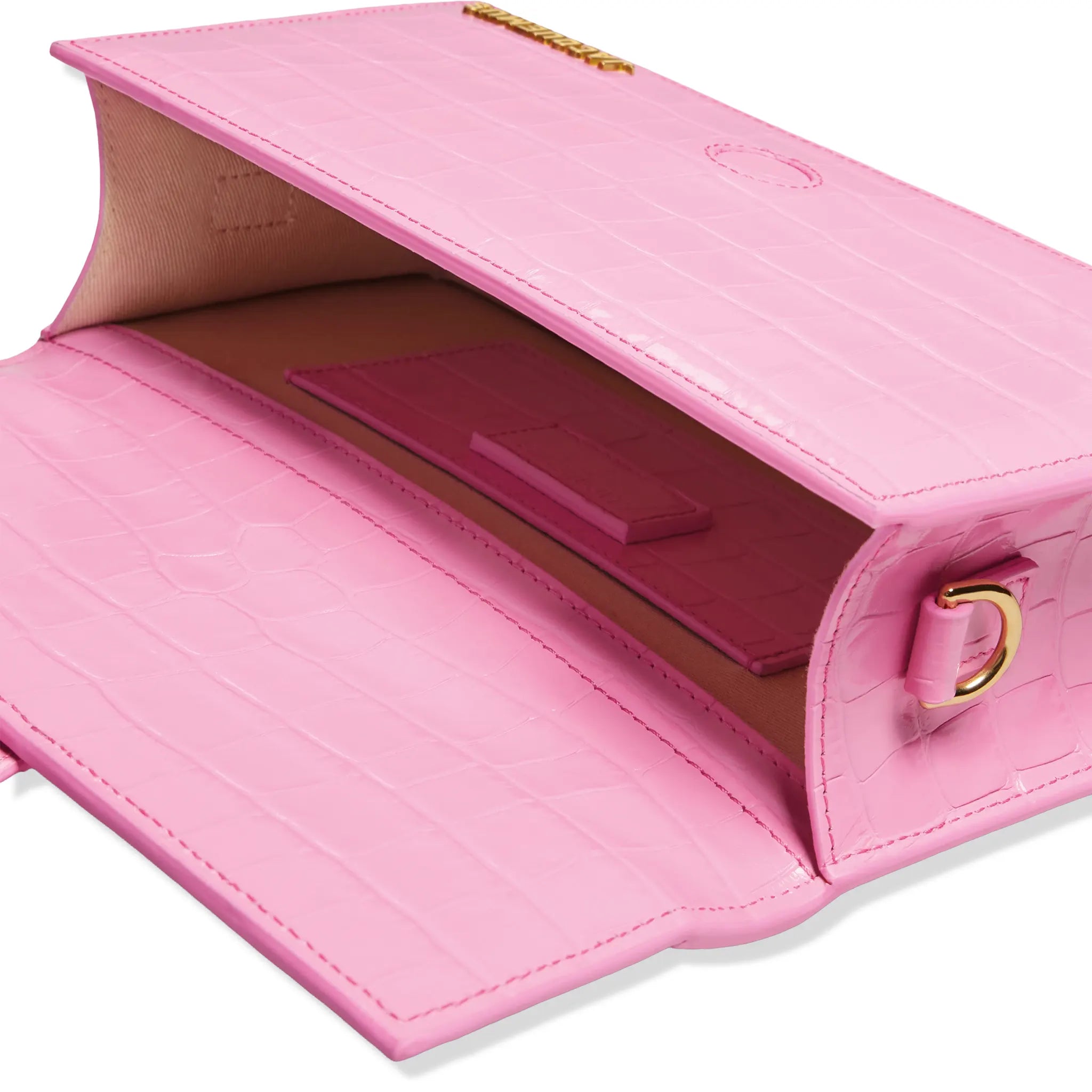 Inside View of Jacquemus Large Bambino Pink Crocodile Crossbody Bag 13BA007-3101-430