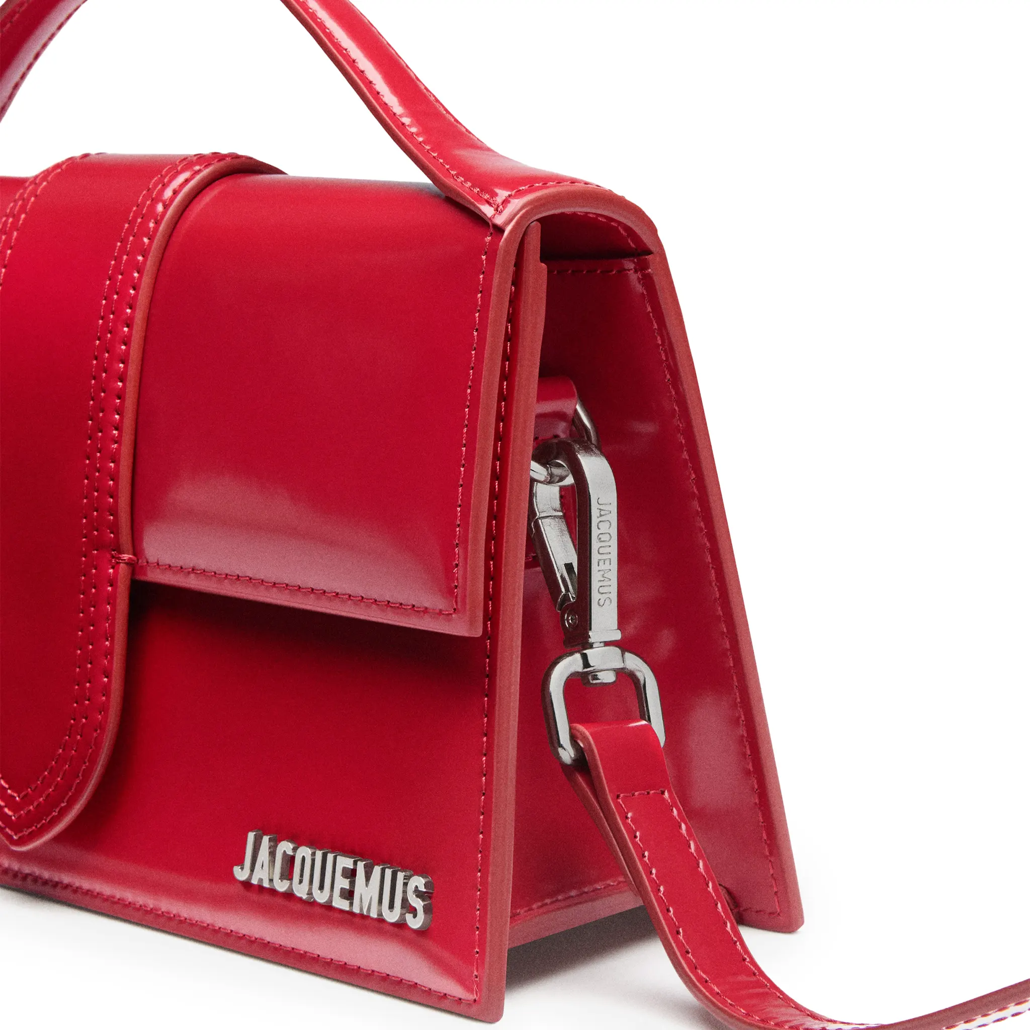 Front Side View of Jacquemus Large Bambino Red Crossbody Bag  BAW00007AC18A01470