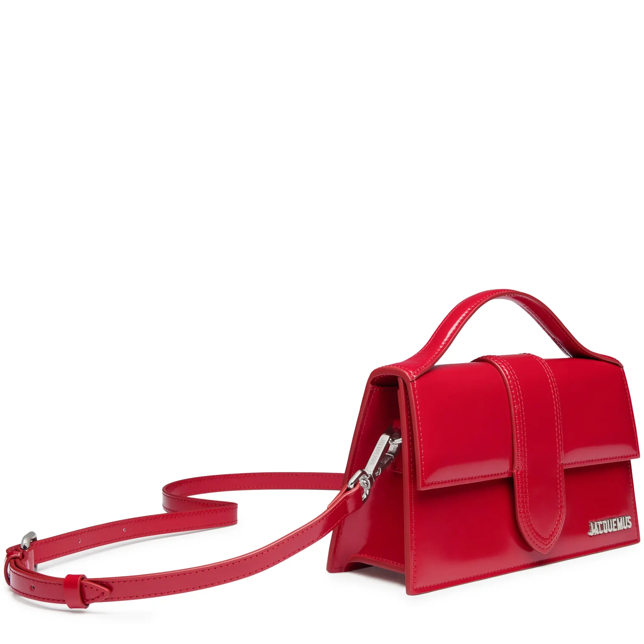 Front Side View of Jacquemus Large Bambino Red Crossbody Bag  BAW00007AC18A01470