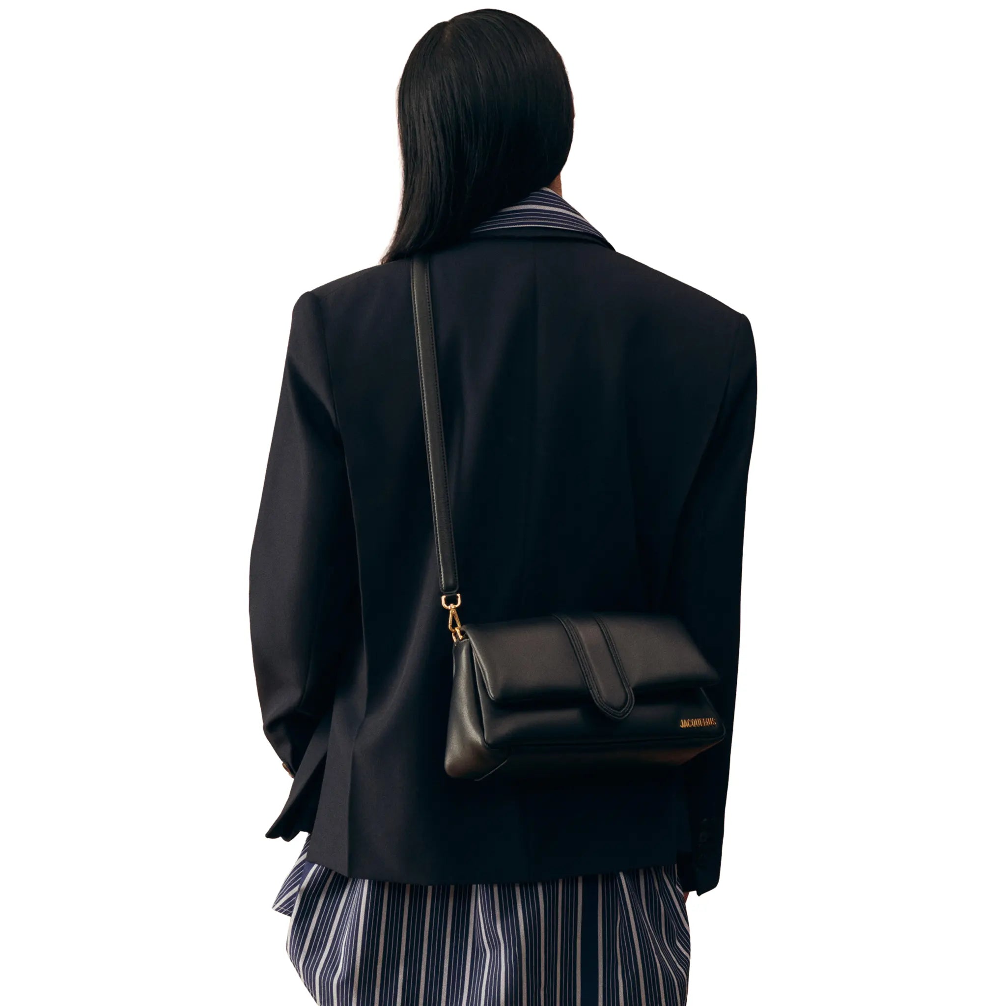 Model View of Jacquemus Le Bambimou Puffed Flap Black Crossbody Bag 231BA052-3073-990