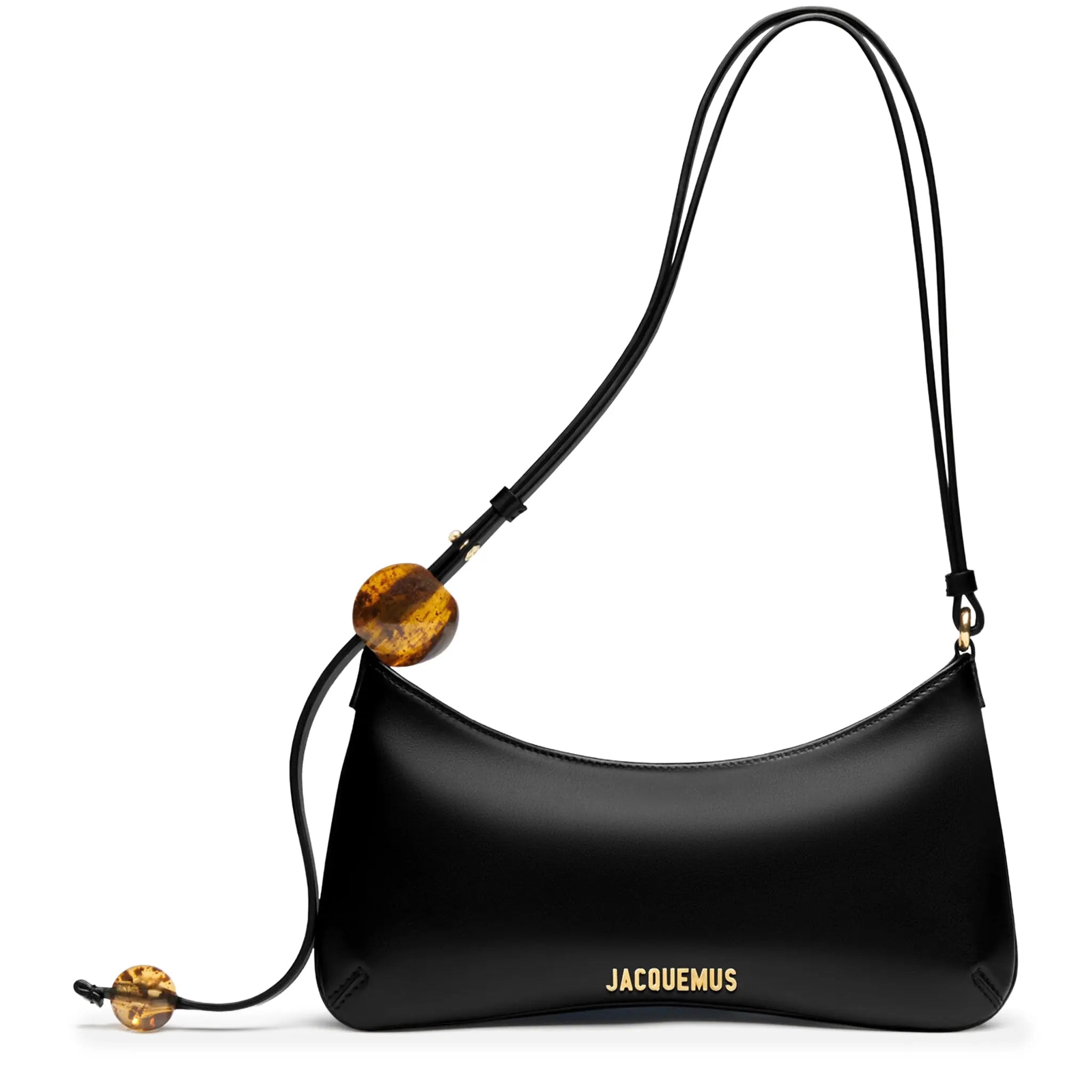 Front View of Jacquemus Les Classiques The Bisou Perle Beaded Black Shoulder Bag BAW00057AC01C01990