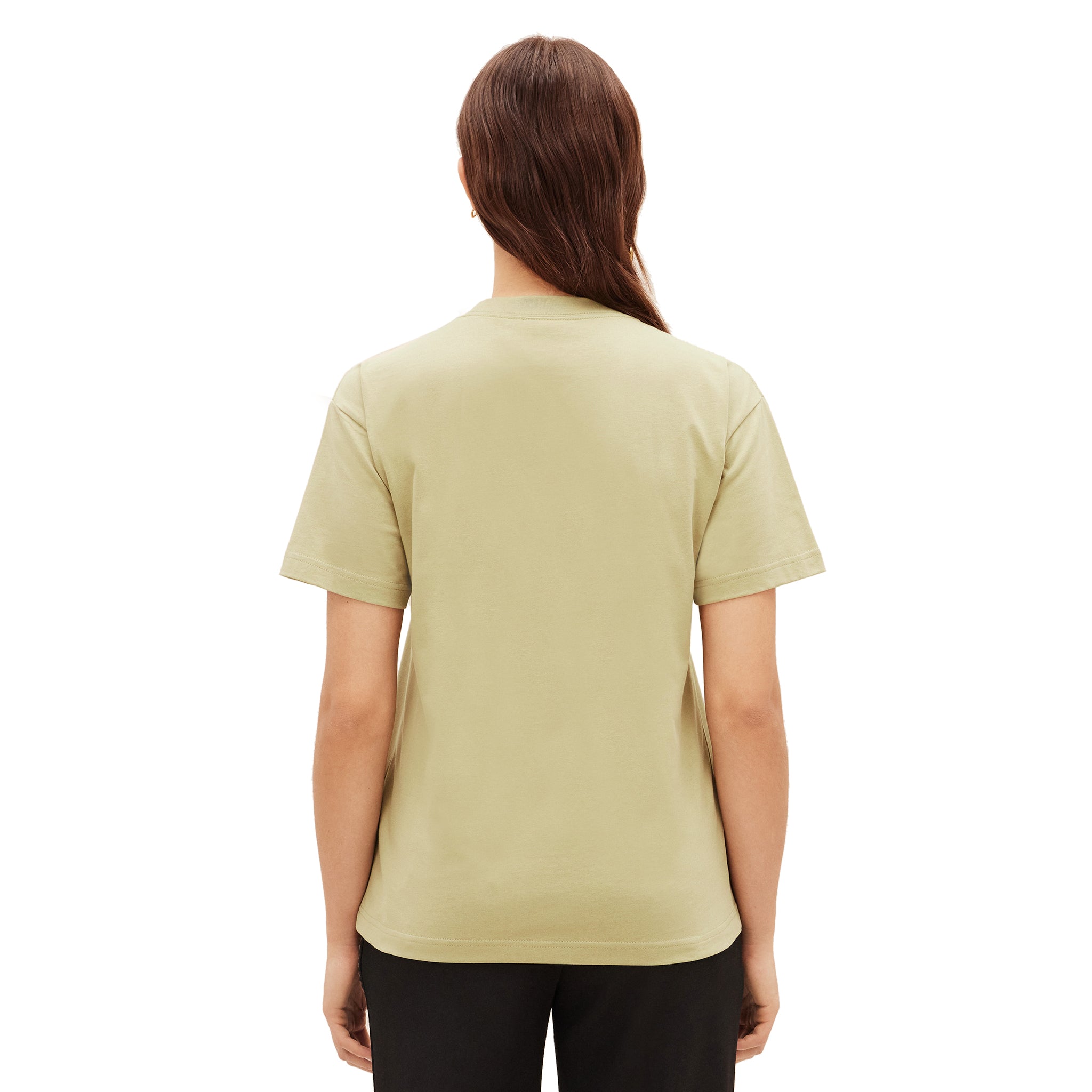Female model back view of Jacquemus Logo T Shirt Light Khaki 216JS207-2480-530