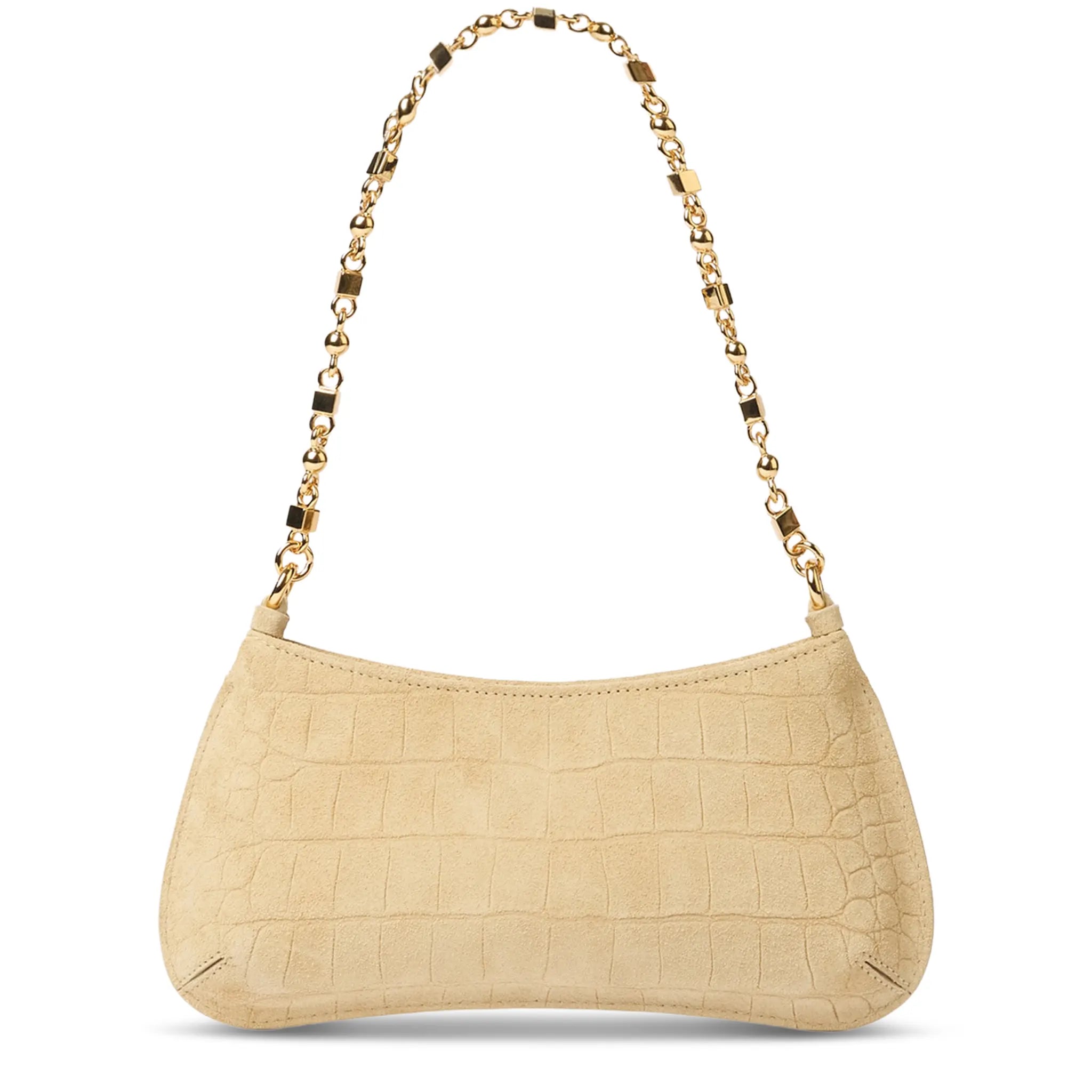 Back View of Jacquemus The Bisou Chain Small Suede Beige Shoulder Bag BAW00404AC07A17150