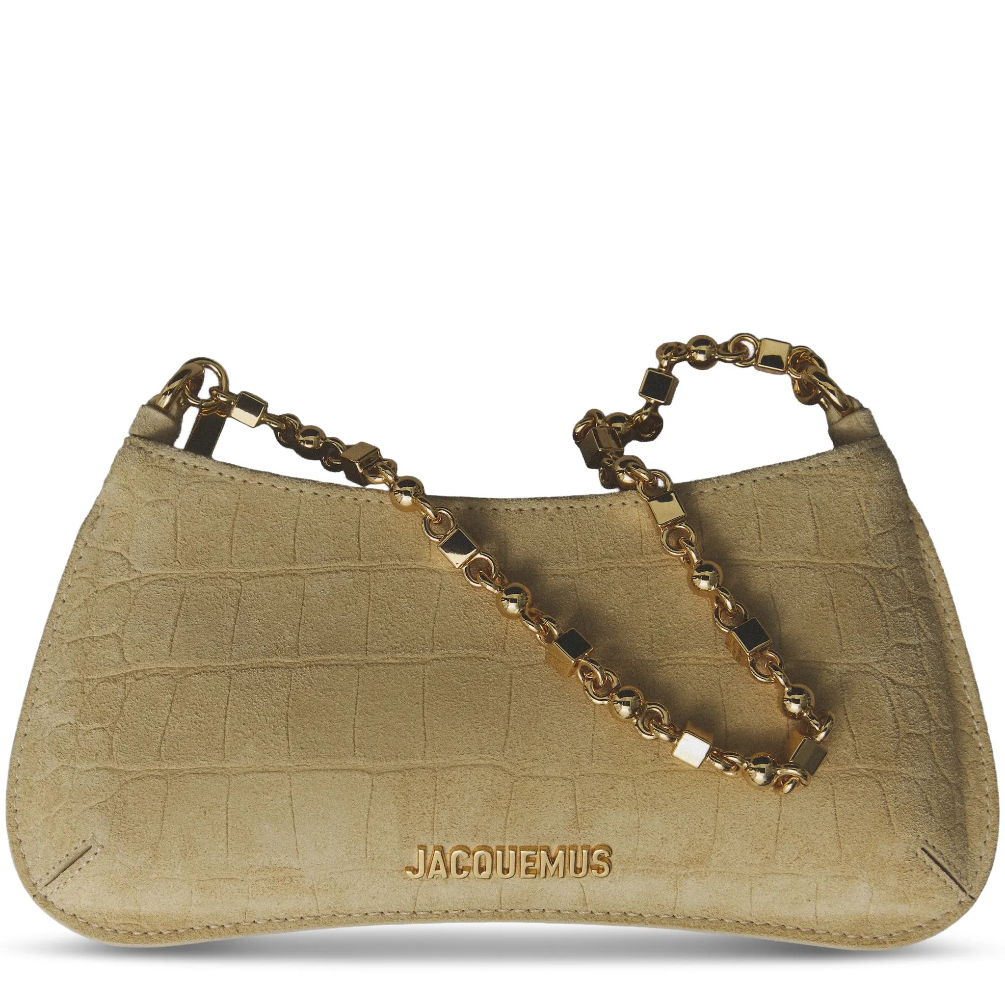 Detailed View of Jacquemus The Bisou Chain Small Suede Beige Shoulder Bag BAW00404AC07A17150