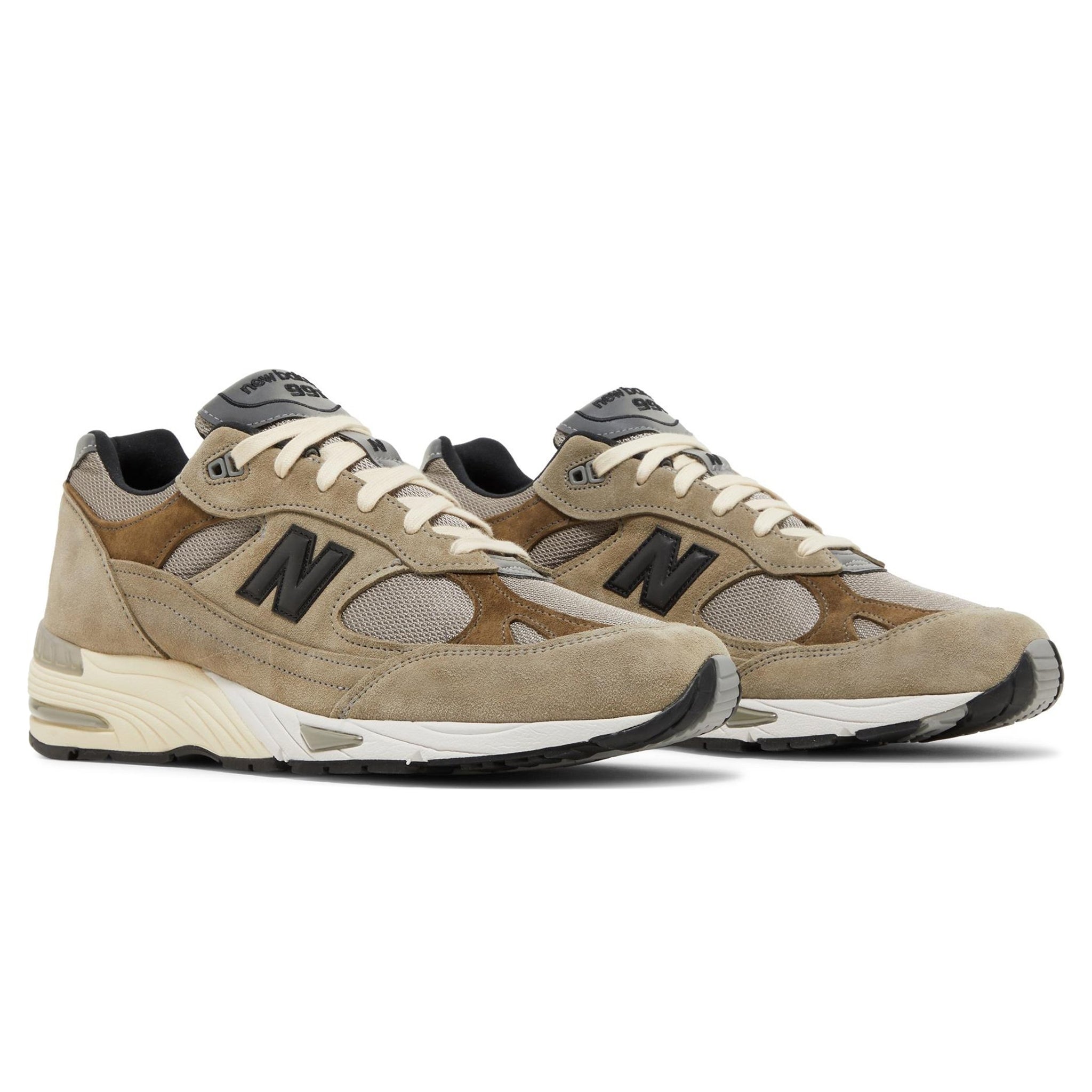 Front side view of JJJJound x New Balance 991 Made In England Grey Brown M991JJA