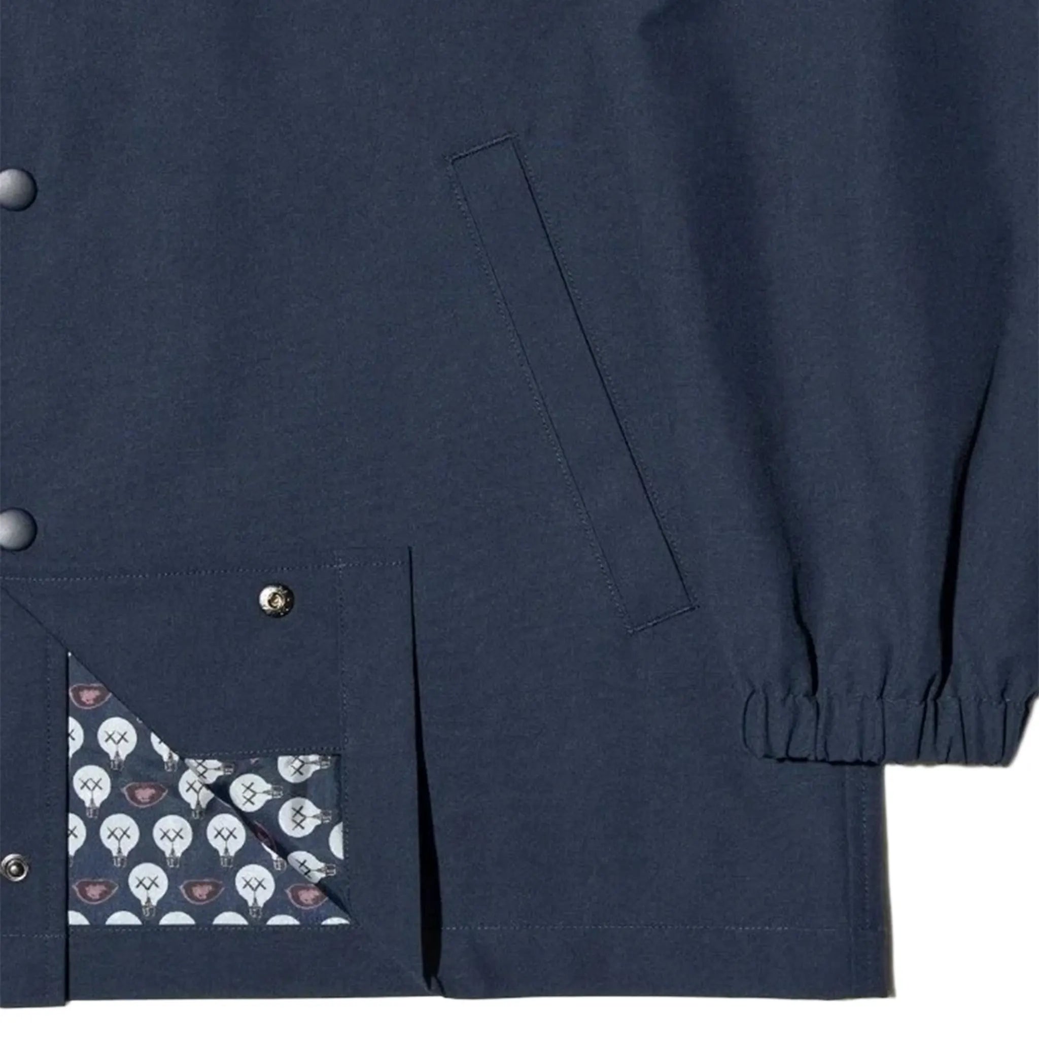 Upper And Inside material view of Kaws x Uniqlo Warhol Coach Navy Jacket 476316