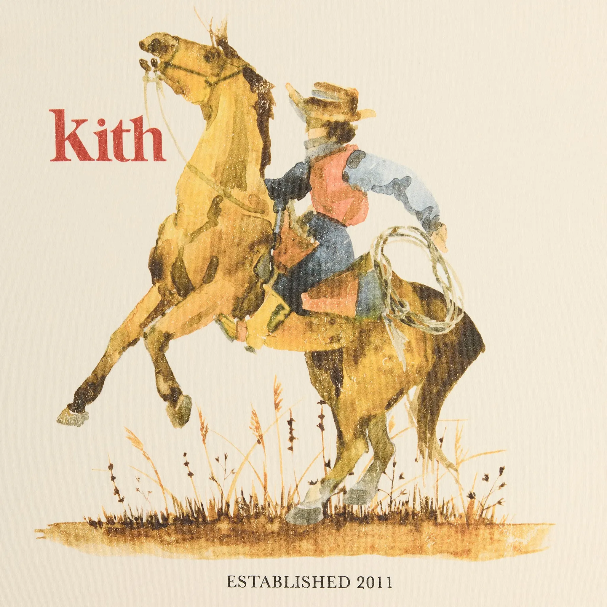 Detailed Logo View of Kith Cowboy Vintage Sandrift T-Shirt KHM035125-104