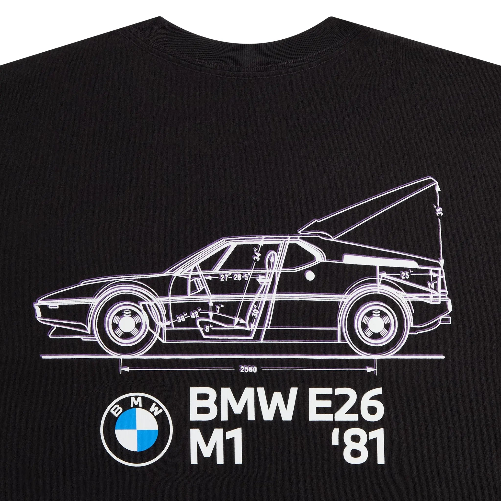 Detailed Back View of Kith For BMW M1 Schematic Pocket Black T-Shirt
