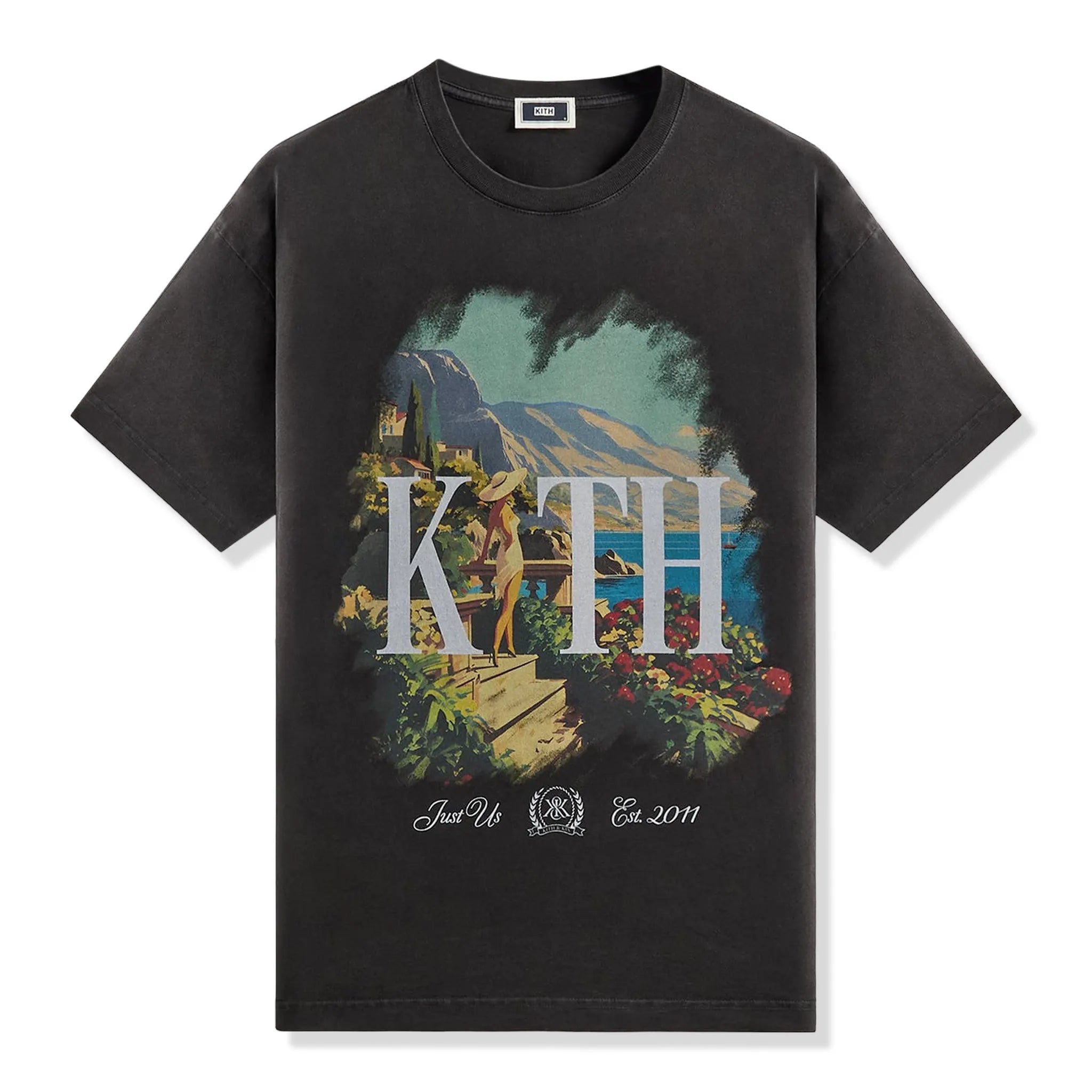 Front View of Kith Getaway Vintage Black T-Shirt KHM035122-001