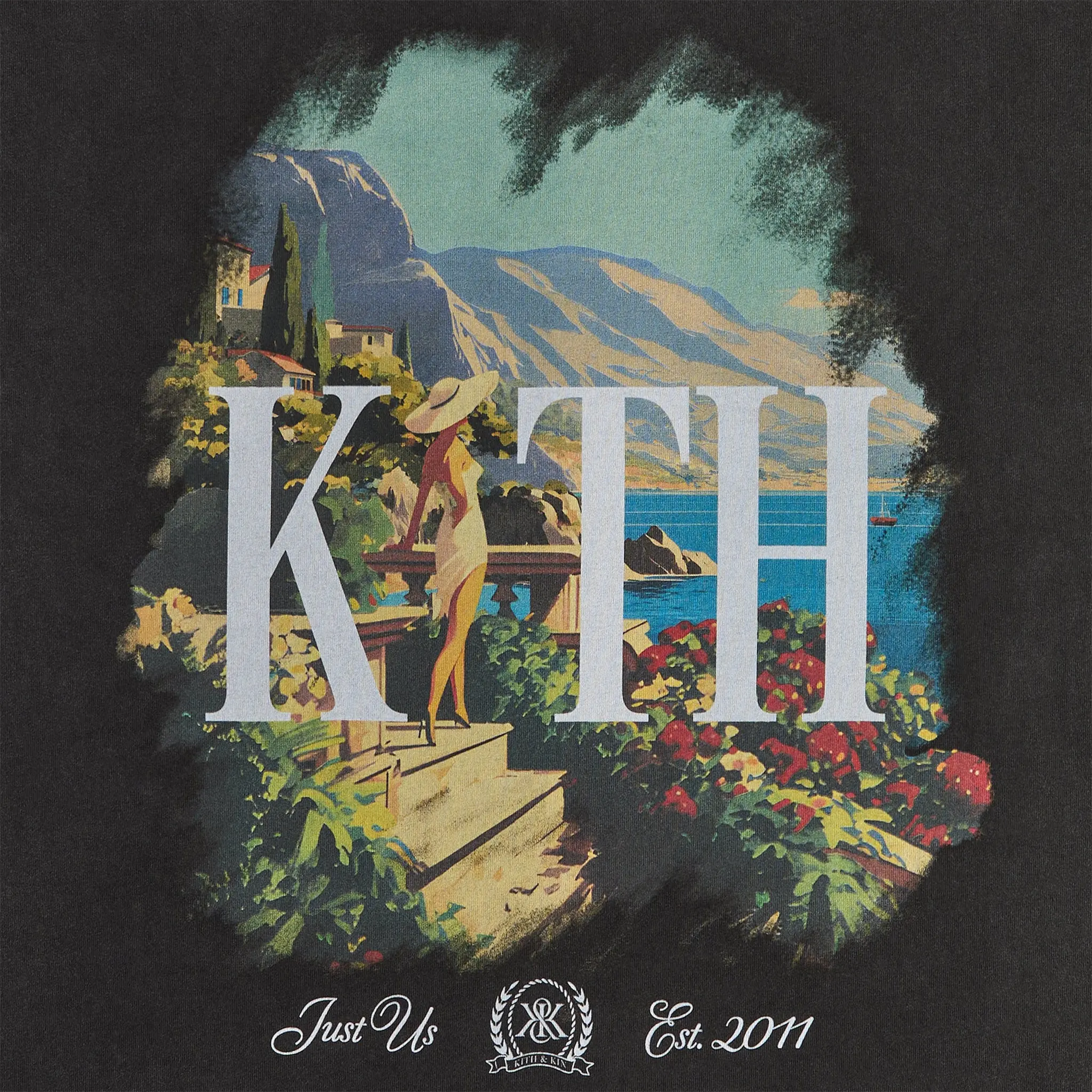 Detailed Print View of Kith Getaway Vintage Black T-Shirt KHM035122-001