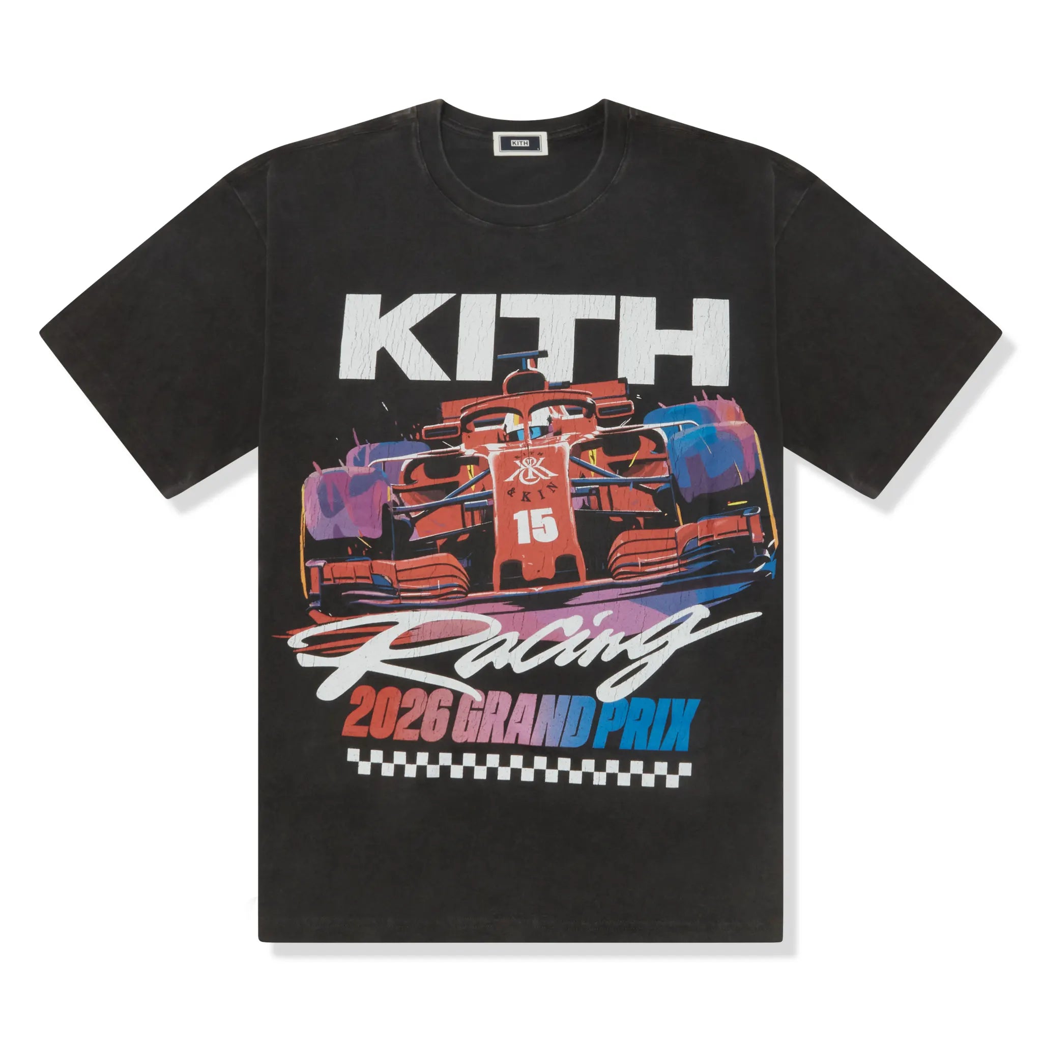 Front View of Kith Pole Position Vintage Black T-Shirt KHMG030016-101