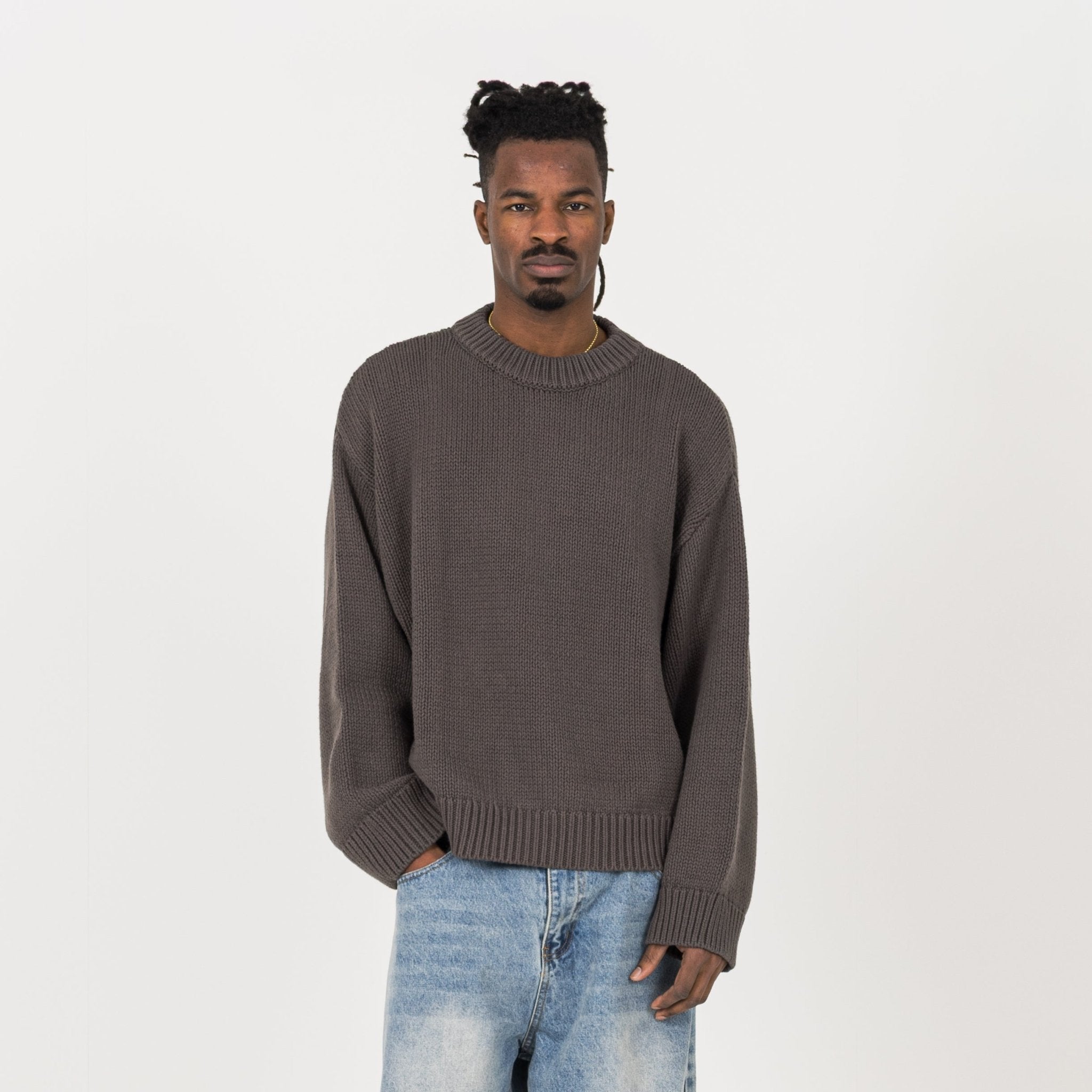Model view of Destructive Knitted Sable Sweatshirts 