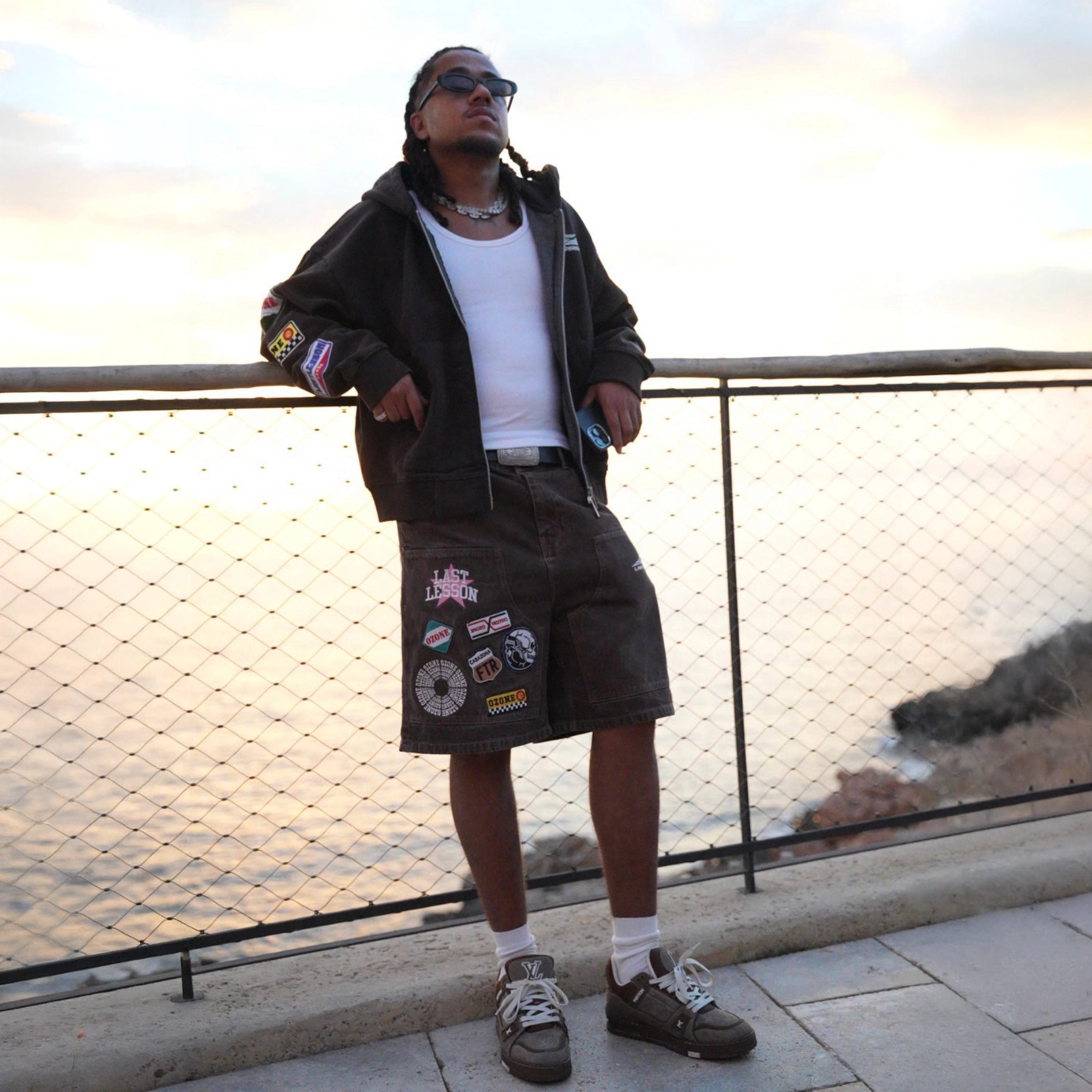 Front View of Last Lesson Casazona Brown Zip-Up Hoodie