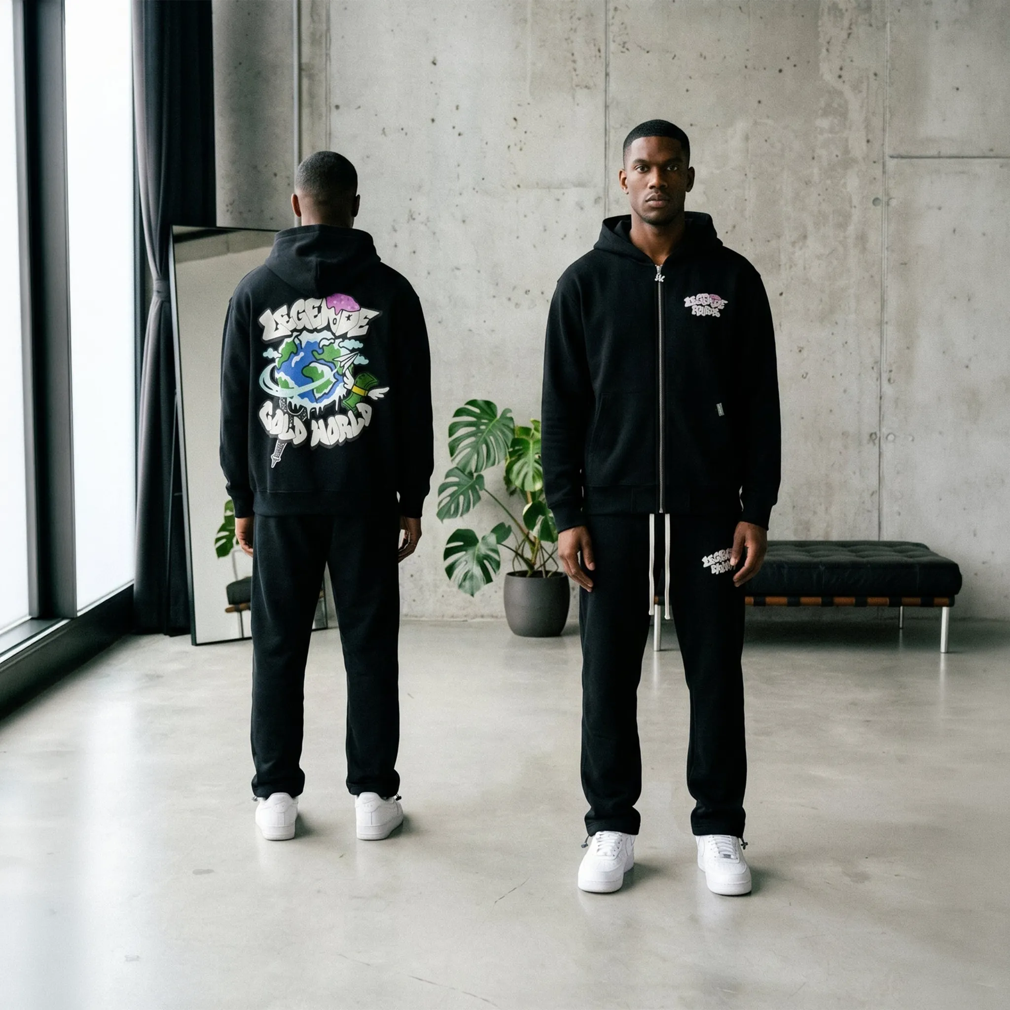 Model View of Légende Paris Cold World Black Sweatpants