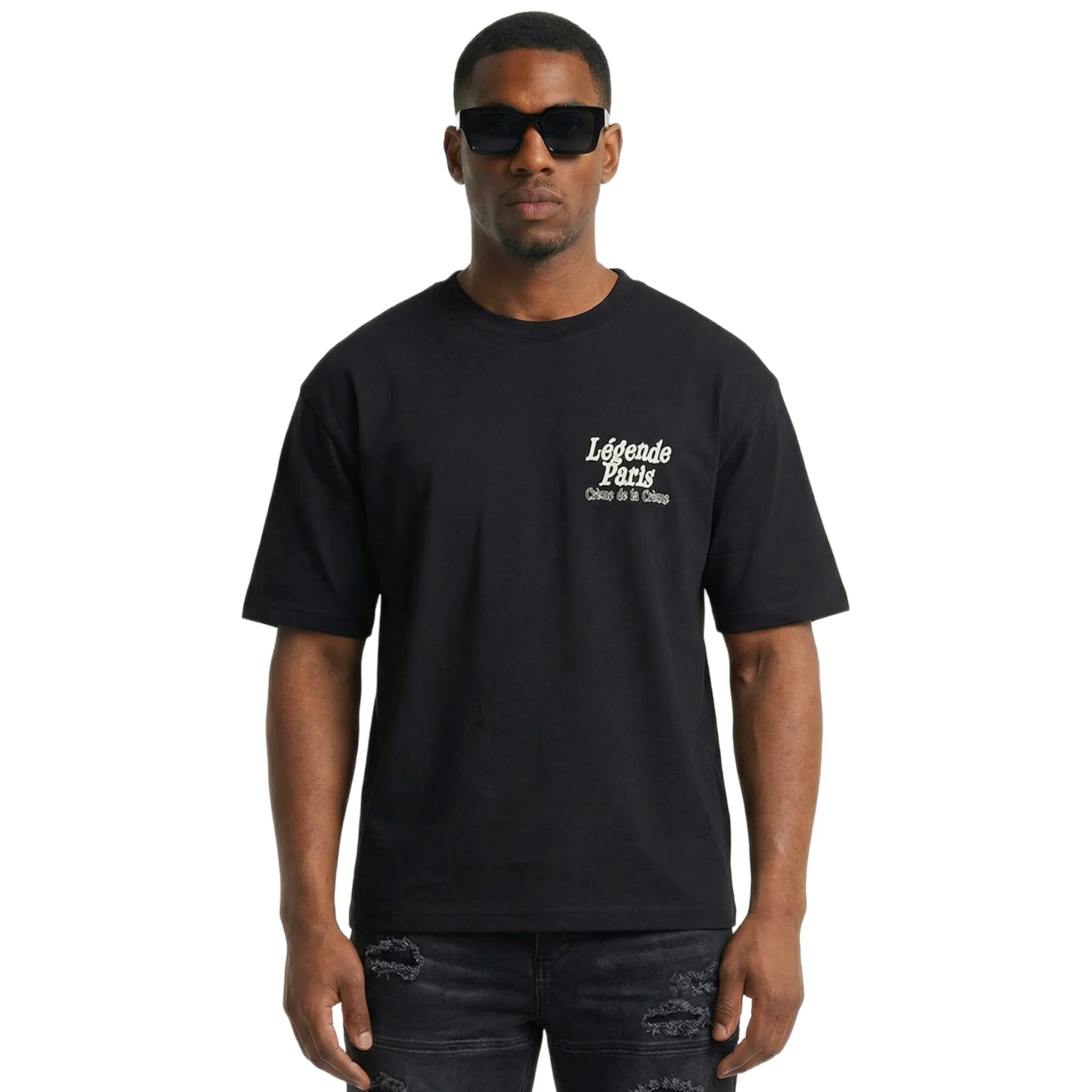 Front View of Légende Paris Creme De La Creme Black T Shirt LPTEE183