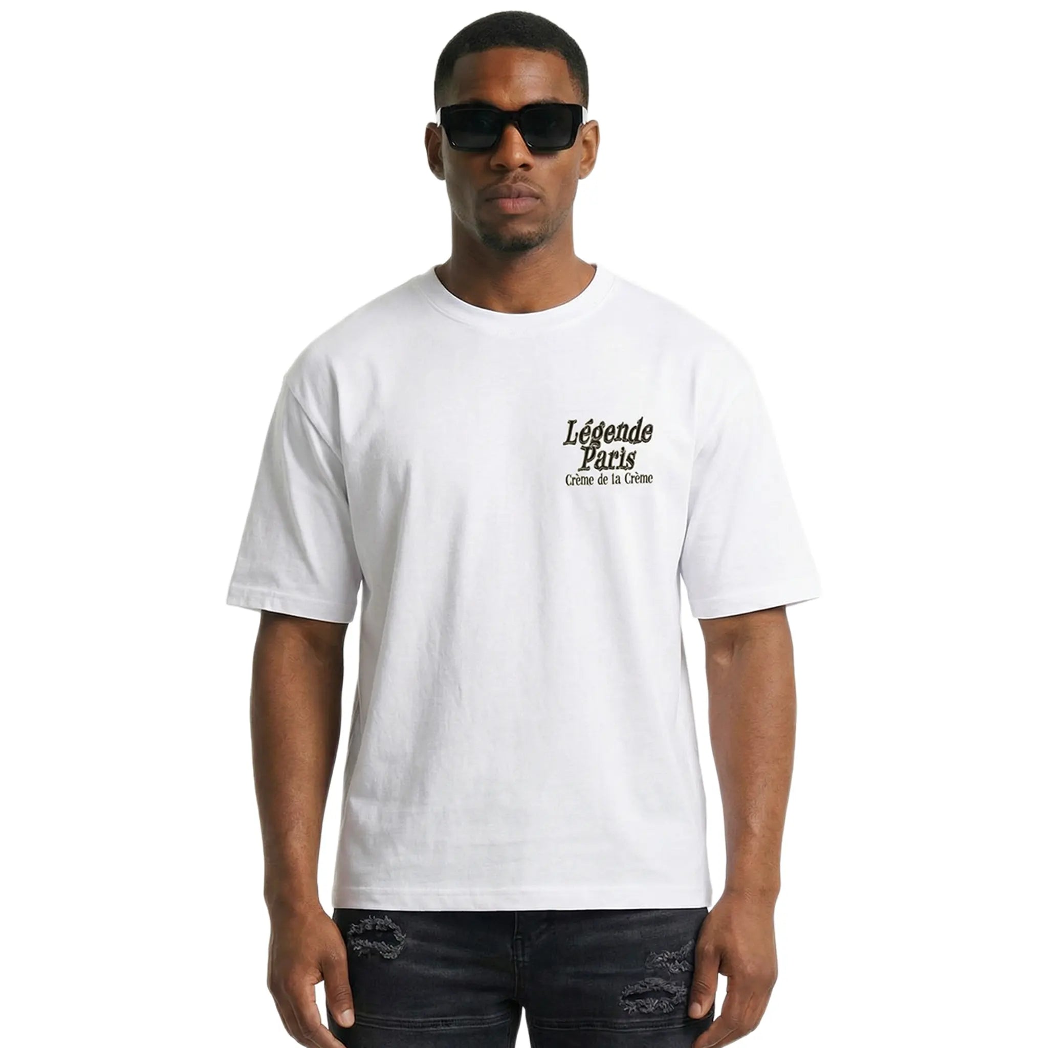 Model Front View of Légende Paris Creme De La Creme White T Shirt LPTEE069