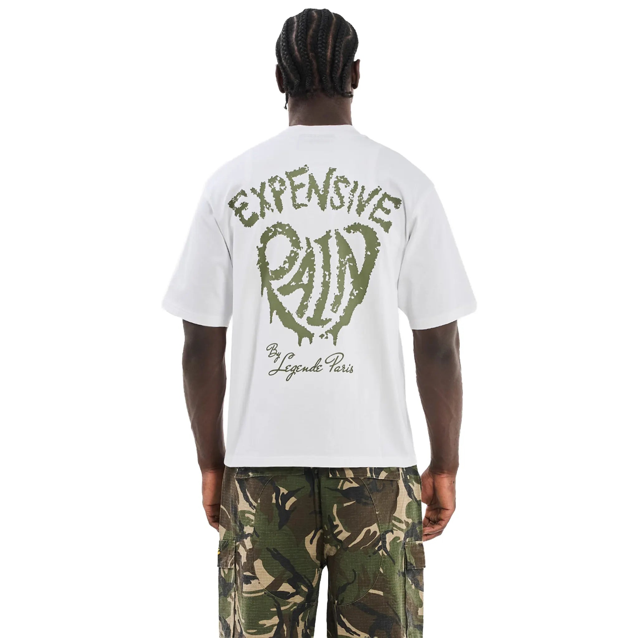 Back View of Legende Paris Expensive Pain White Khaki T-Shirt