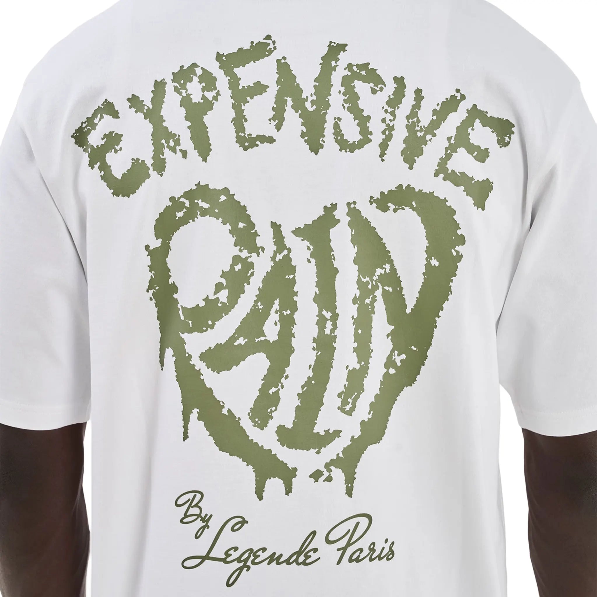 Detailed Back View of Legende Paris Expensive Pain White Khaki T-Shirt