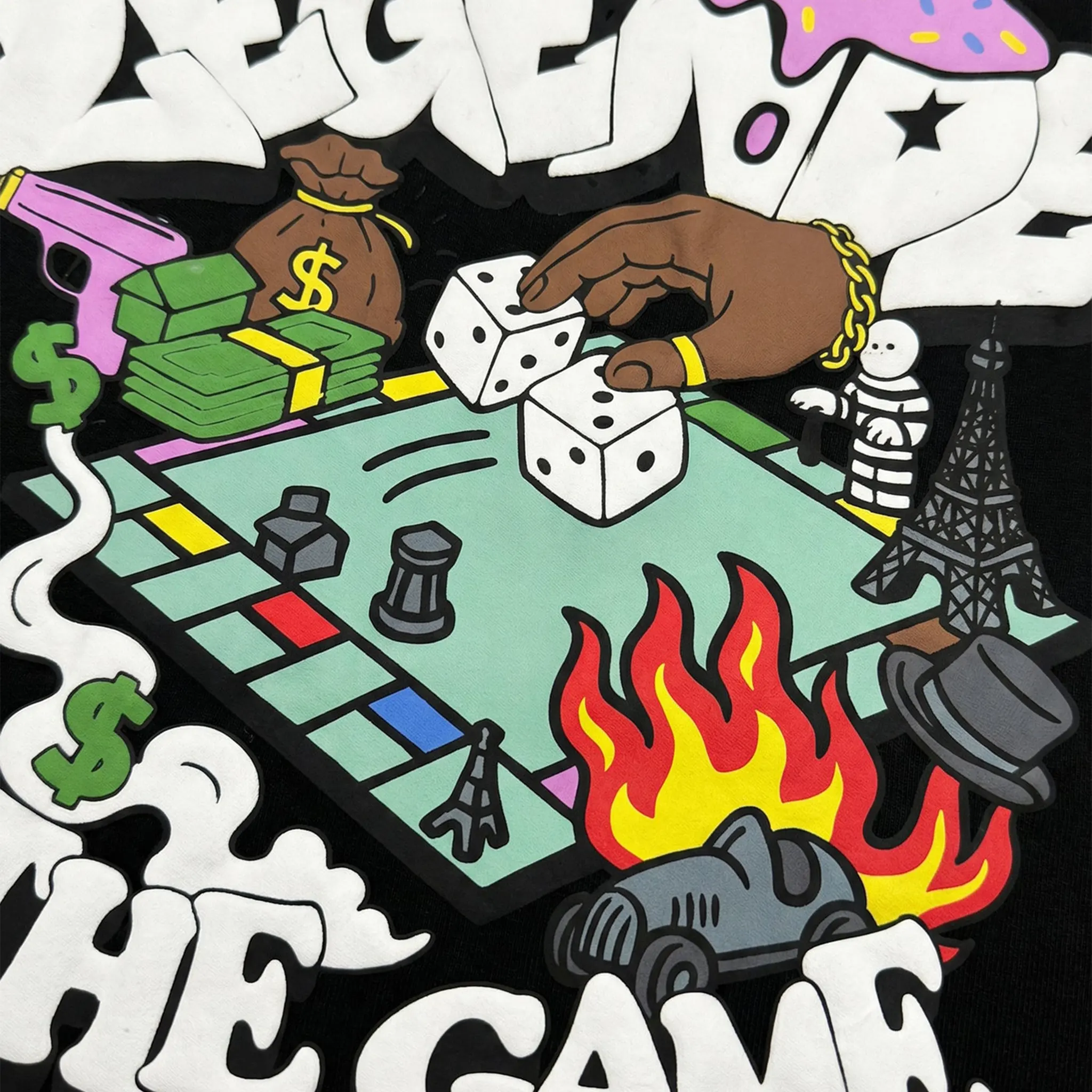 Detailed View of Légende Paris Game Is Rigged Black T-Shirt