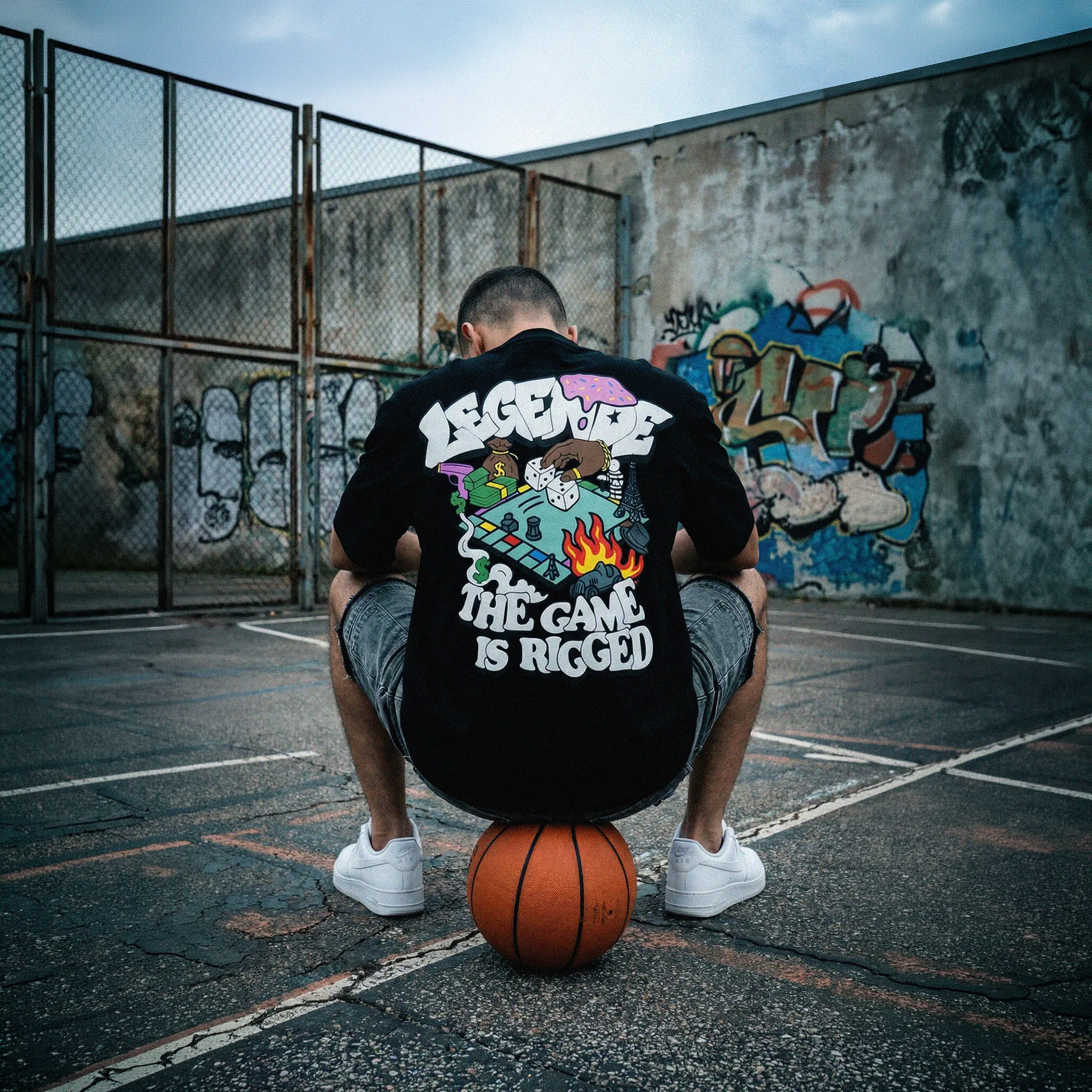 Detailed View of Légende Paris Game Is Rigged Black T-Shirt