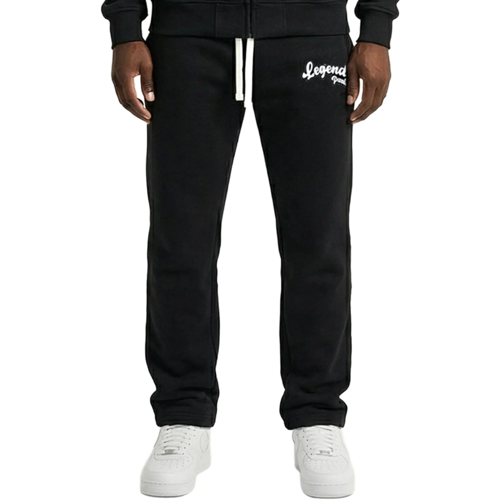 Model View of Légende Paris Gum Logo Black Sweatpants LPPNT068