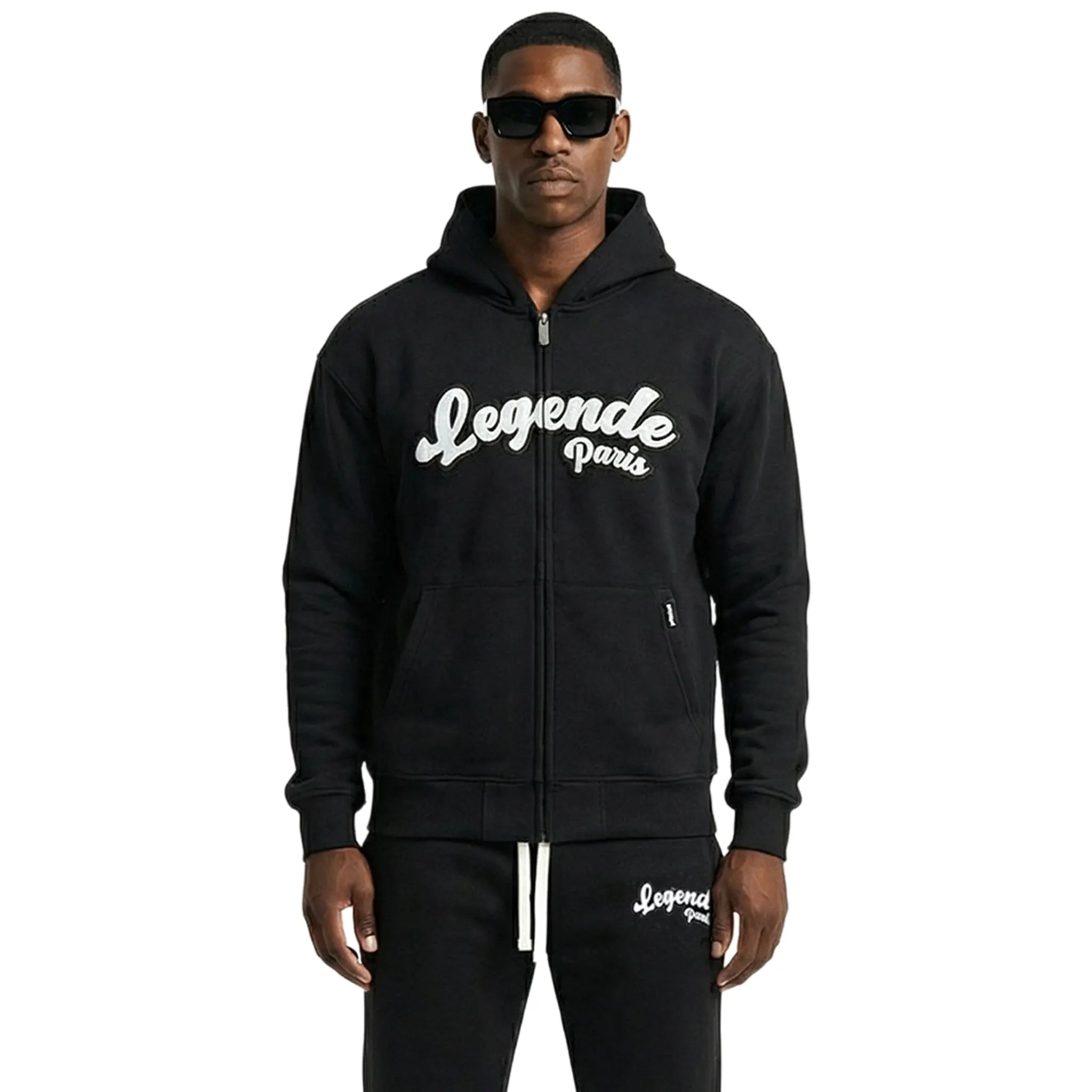 Front View of Légende Paris Gum Logo Black Zip-Up Hoodie LPHOD039
