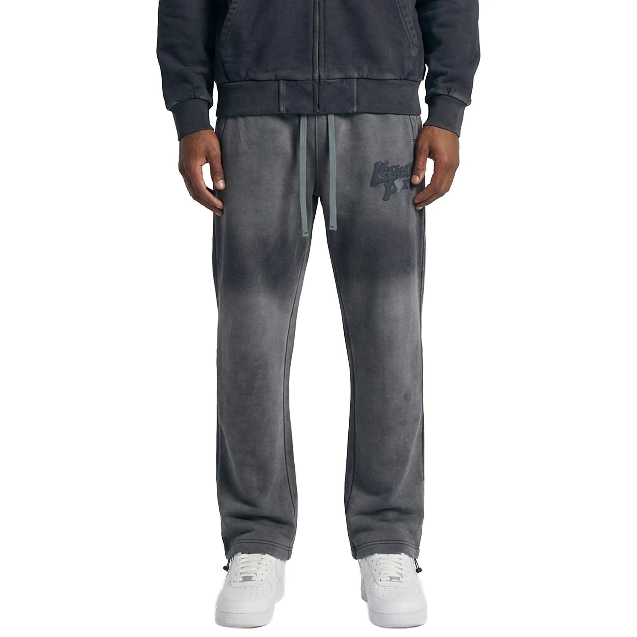 Front View of Légende Paris LND Gradient Charcoal Washed Sweatpants