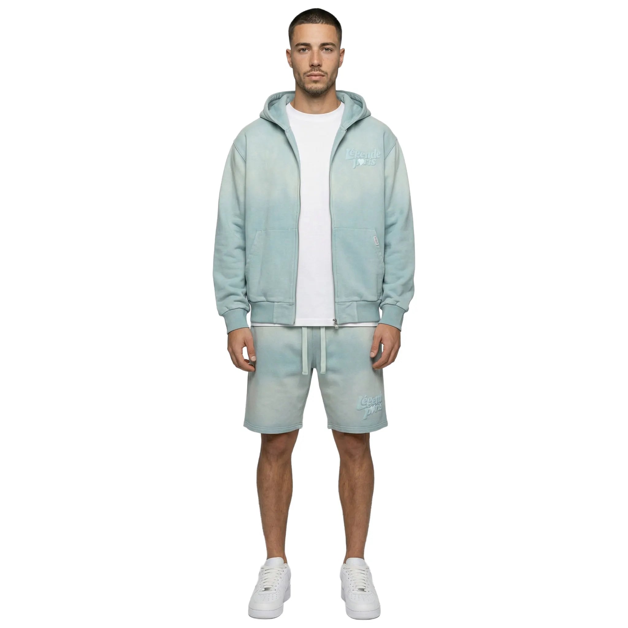 Front View of Légende Paris LND Gradient Icy Blue Hoodie