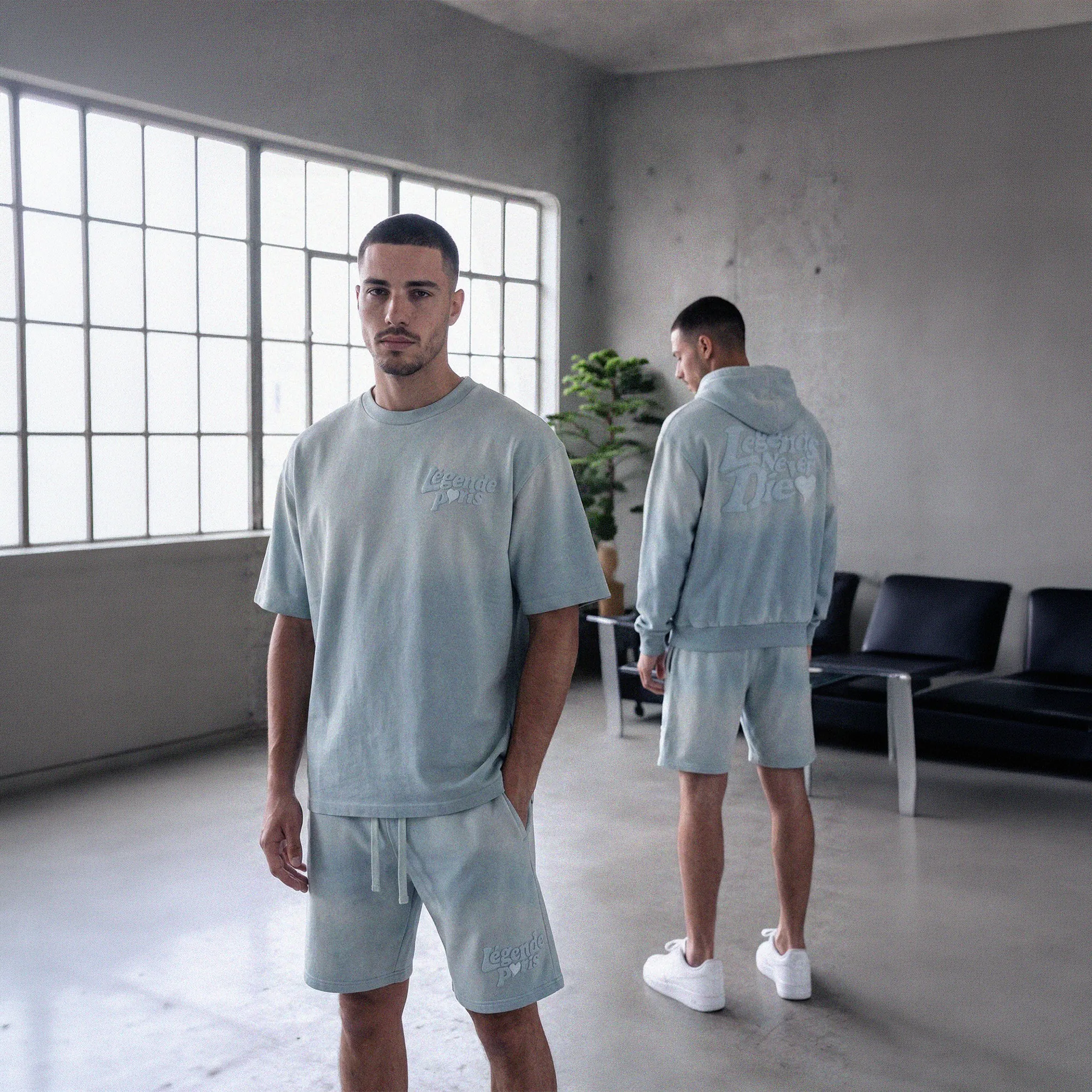Model View of Légende Paris LND Gradient Icy Blue T-Shirt