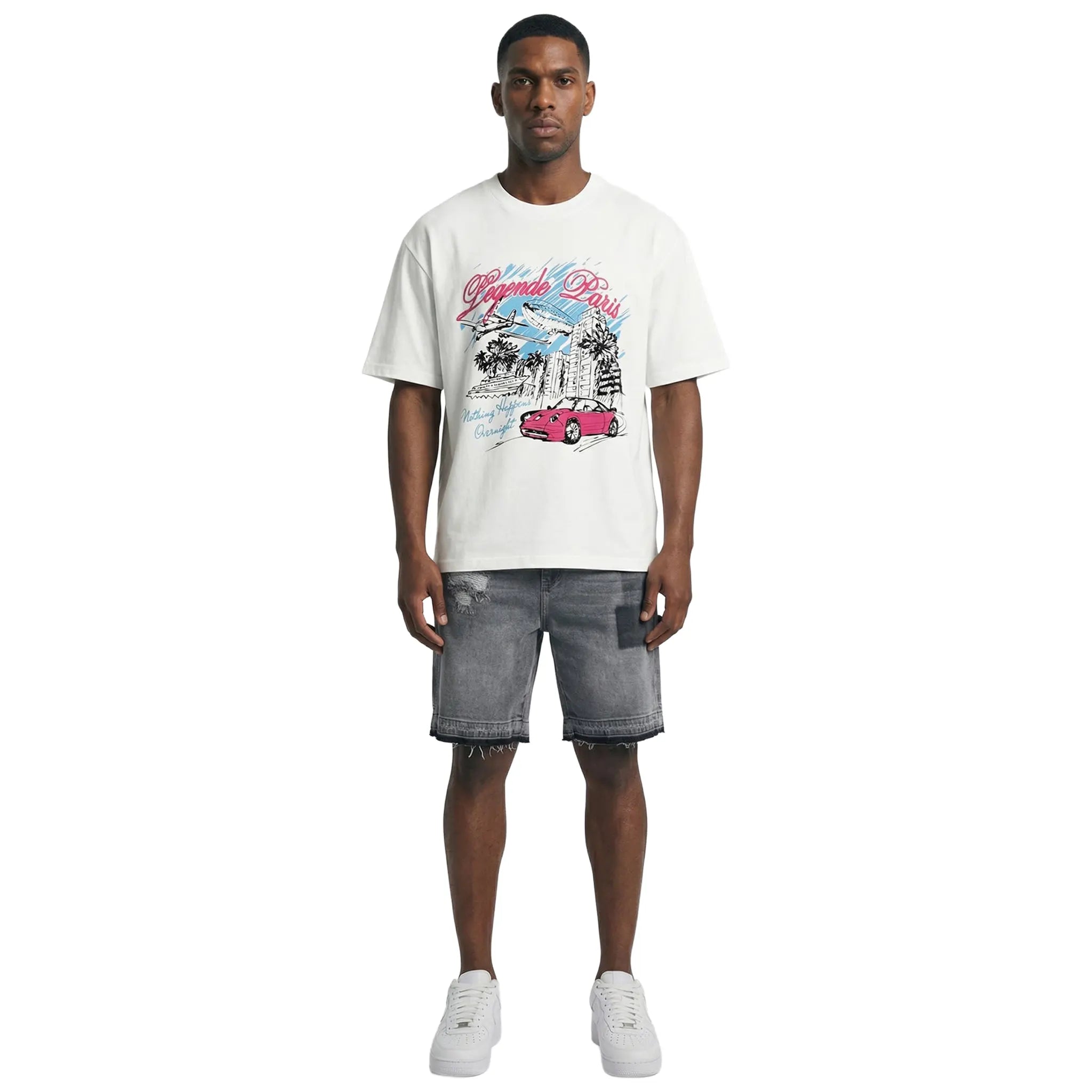 Front View of Légende Paris Overnight Sketch White T-Shirt