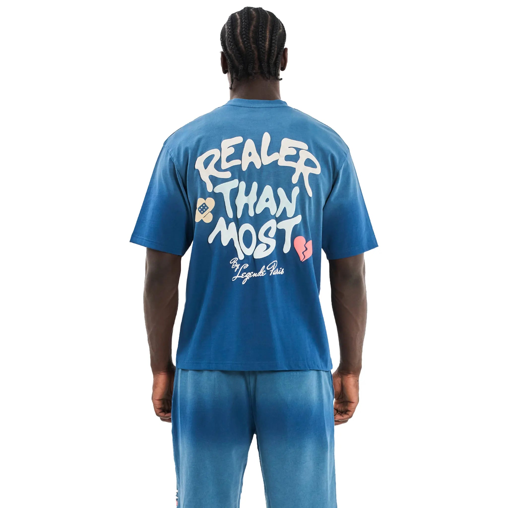 Detailed Back View of Legende Paris Realer Than Most Blue T-Shirt
