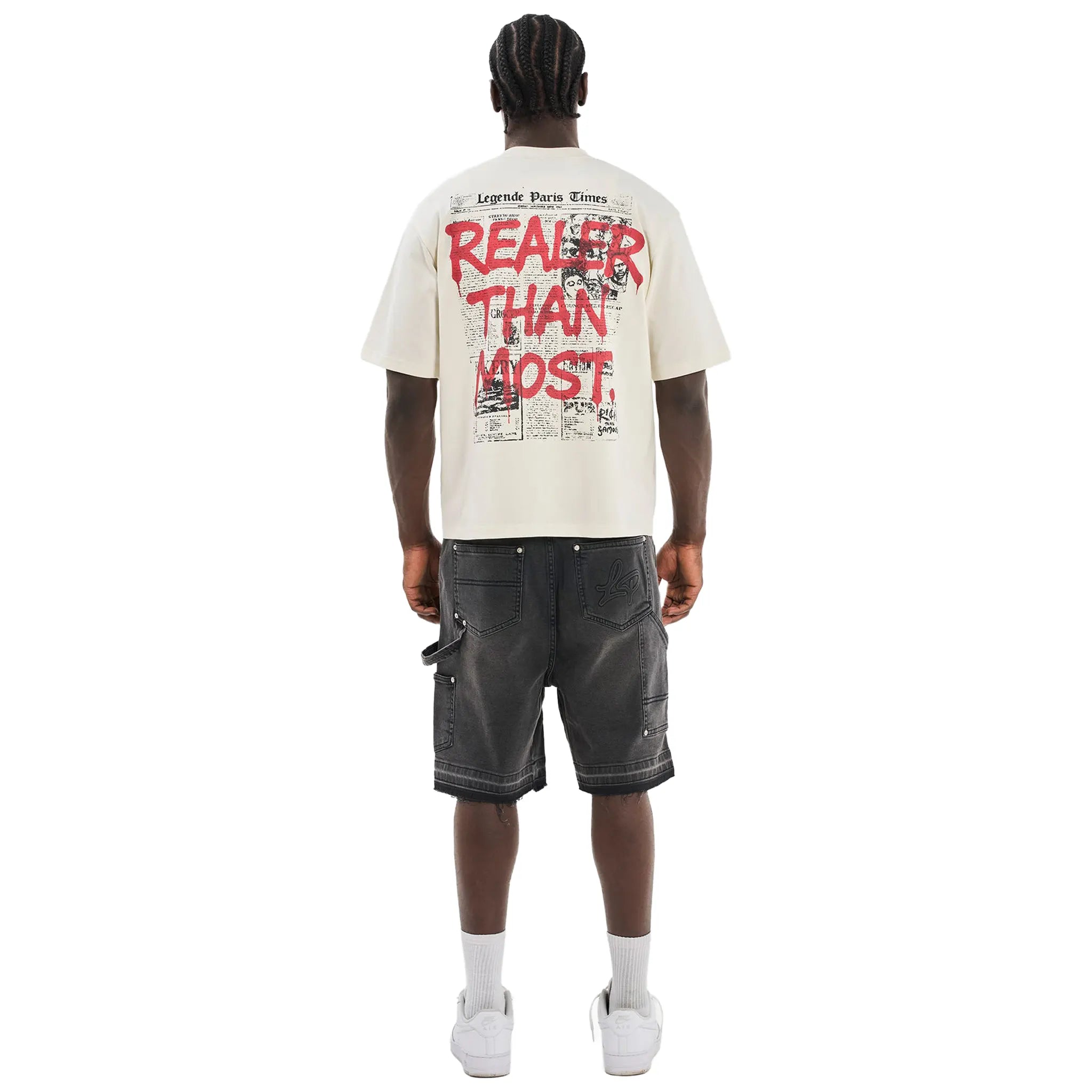 Back View of Legende Paris Rtm Newspaper Off White T-Shirt
