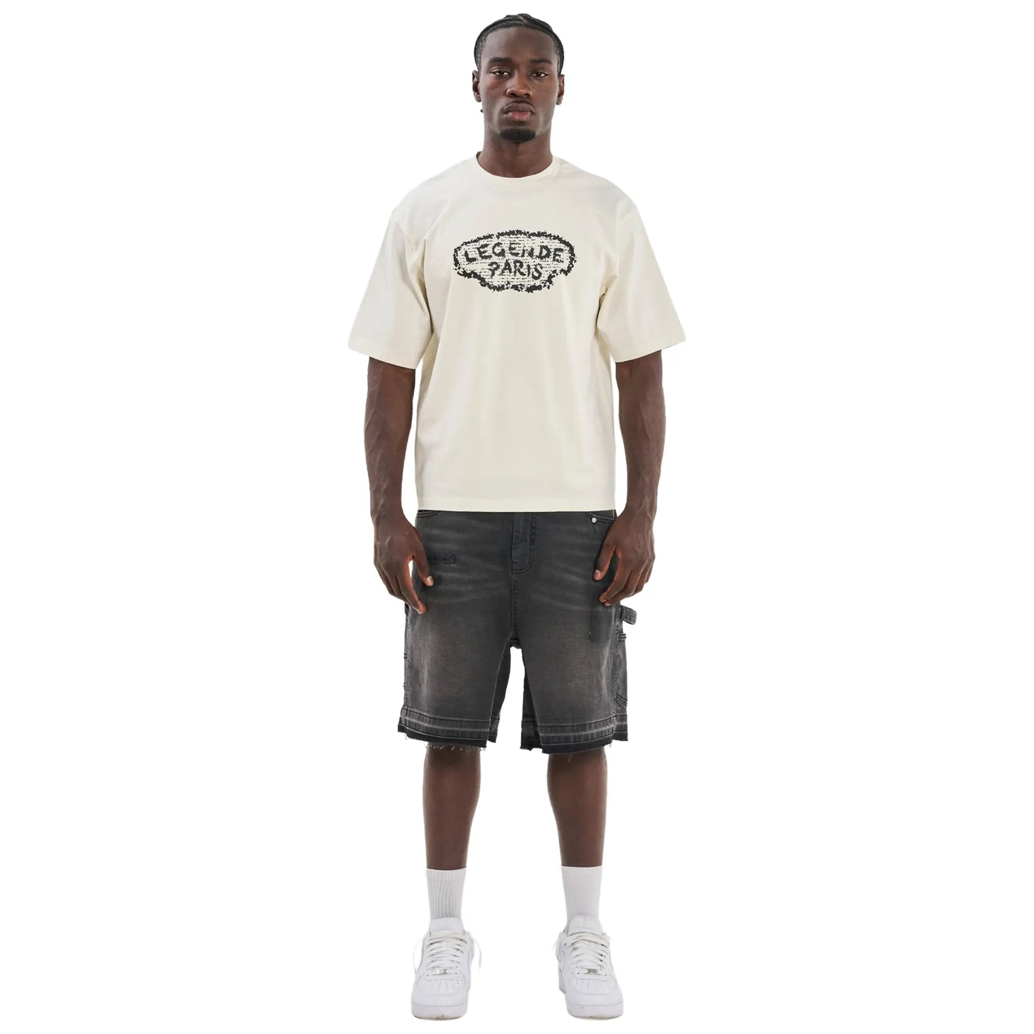 Front View of Legende Paris Rtm Newspaper Off White T-Shirt