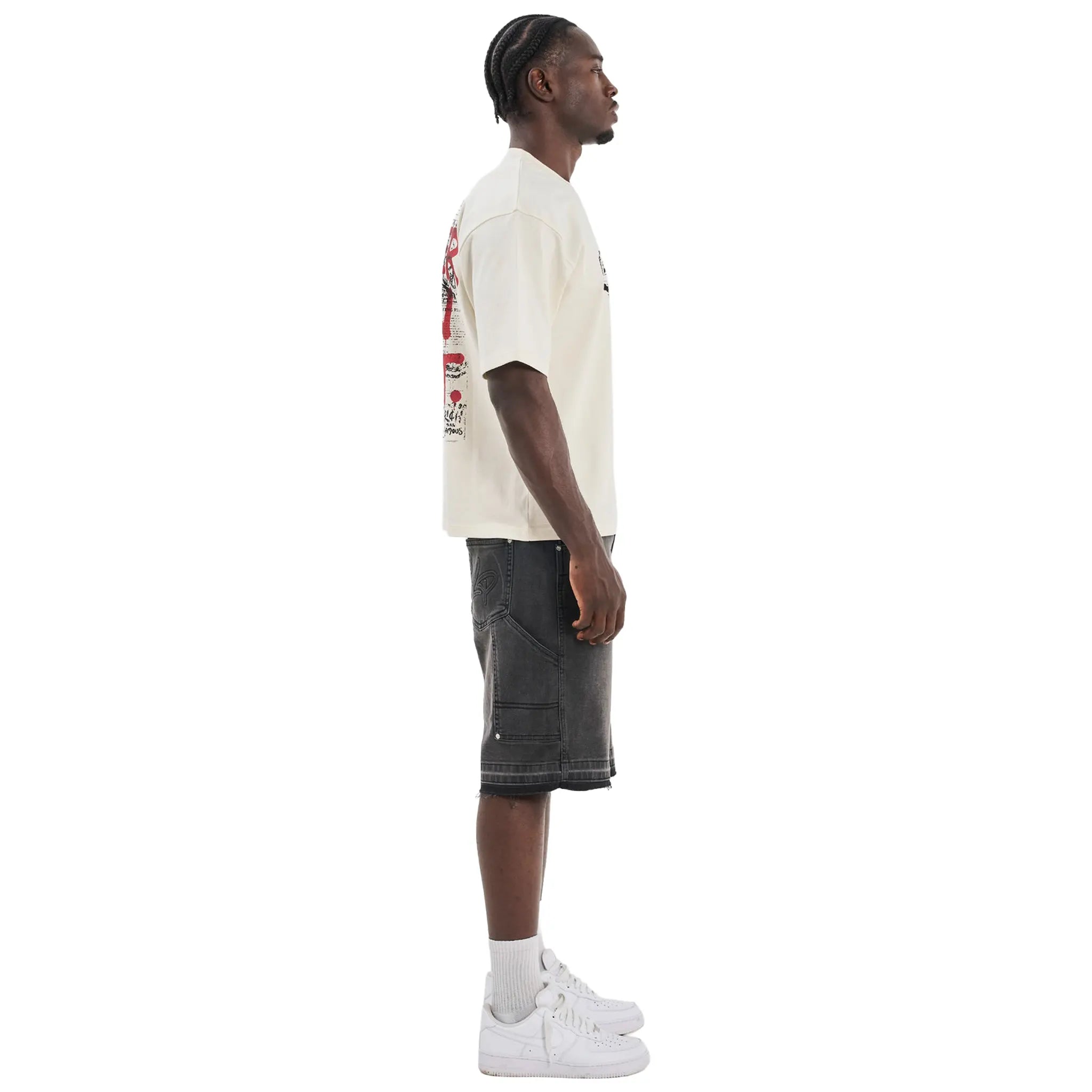 Side View of Legende Paris Rtm Newspaper Off White T-Shirt