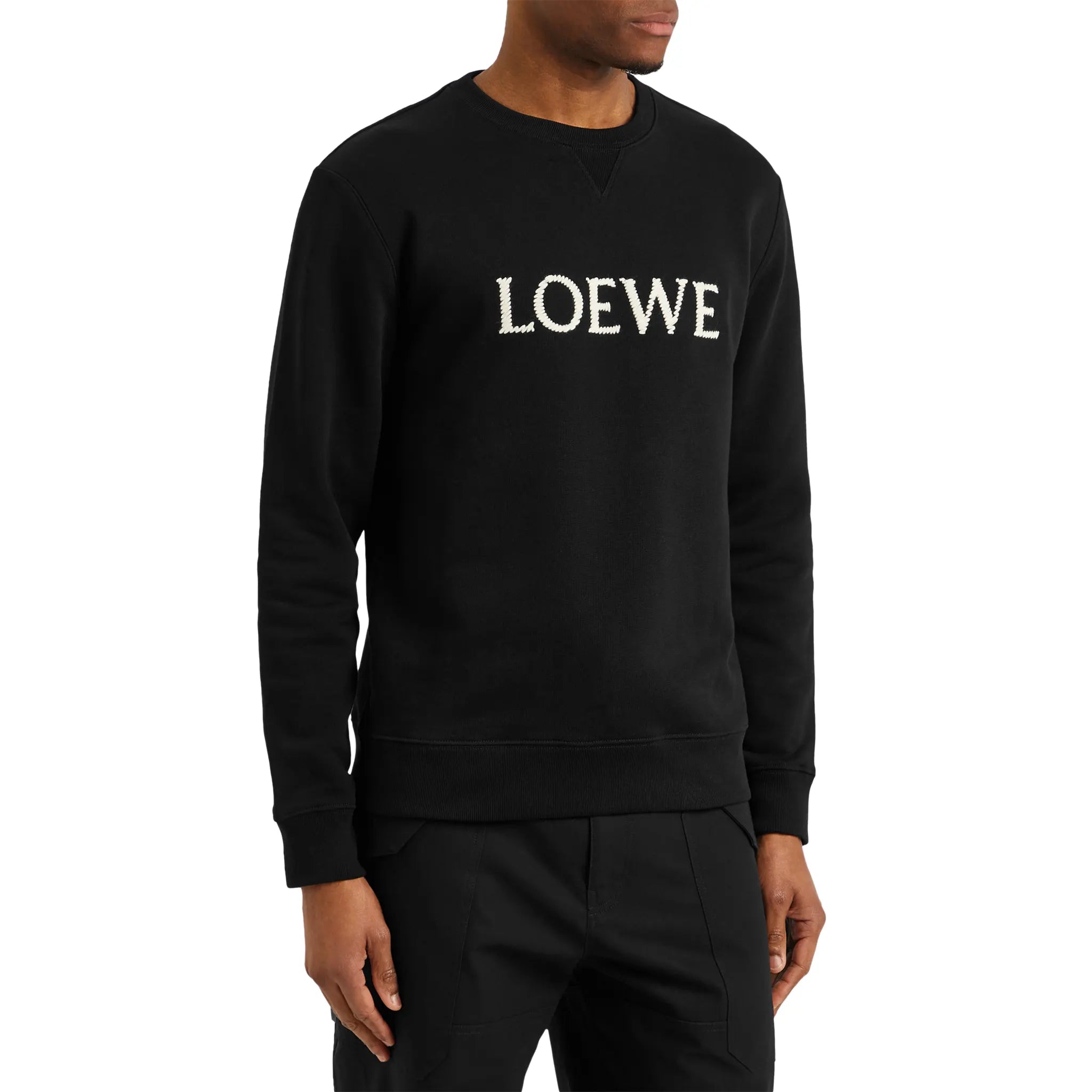 Model Front view of Loewe Crewneck Cotton Black Sweatshirt H526Y24J26