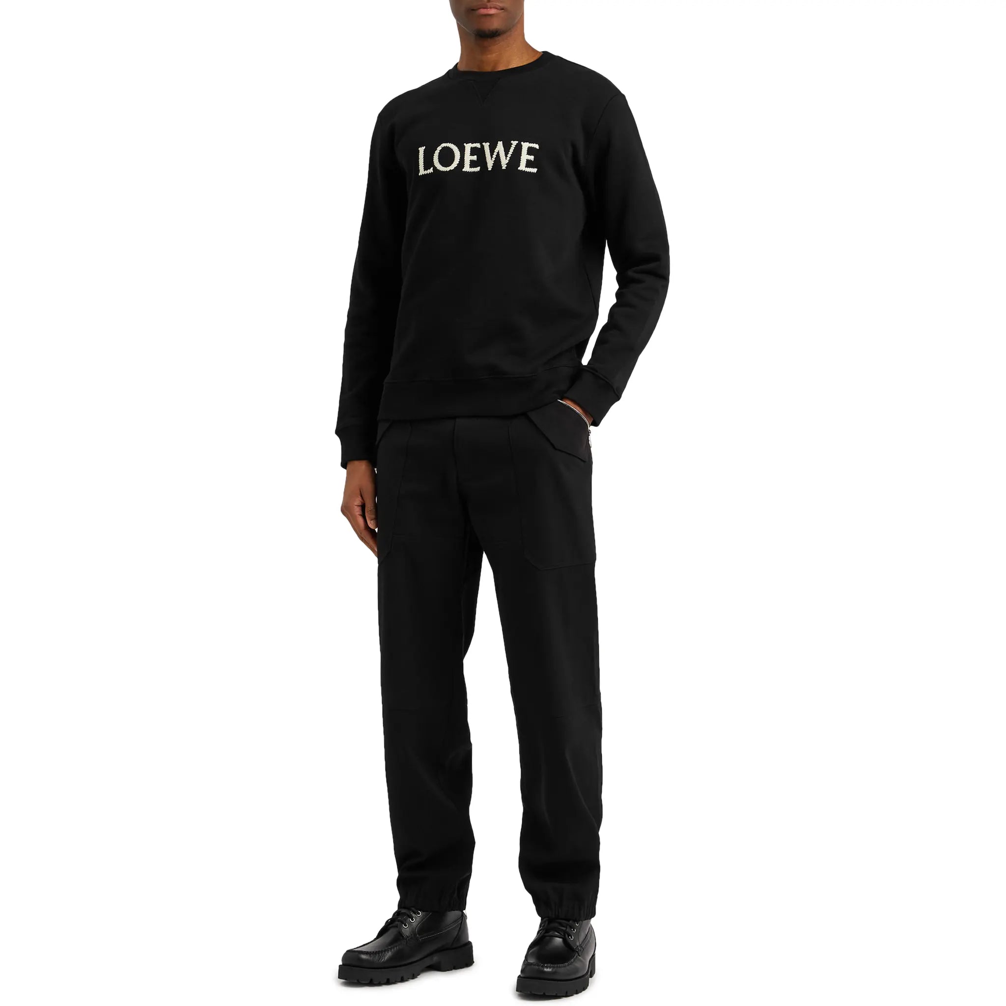 Model view of Loewe Crewneck Cotton Black Sweatshirt H526Y24J26