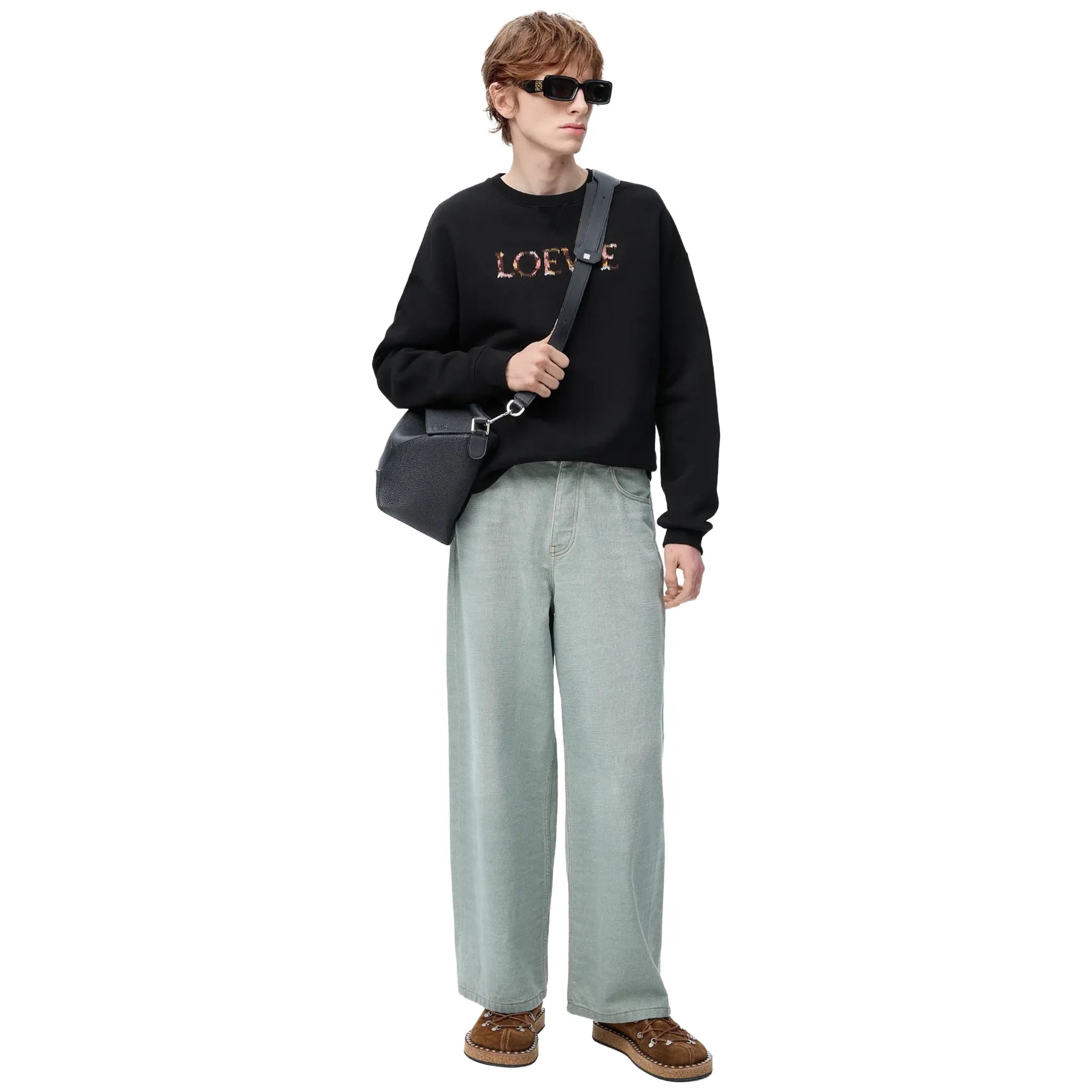 Front View of Loewe Regular Fit Cotton Black Sweatshirt H526Y24X63-1100
