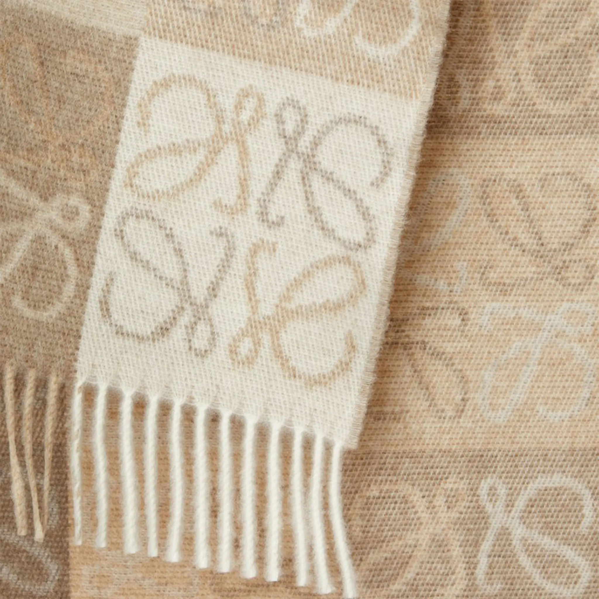 Detailed View of Loewe Wool and Cashmere White Beige Scarf F810487X17