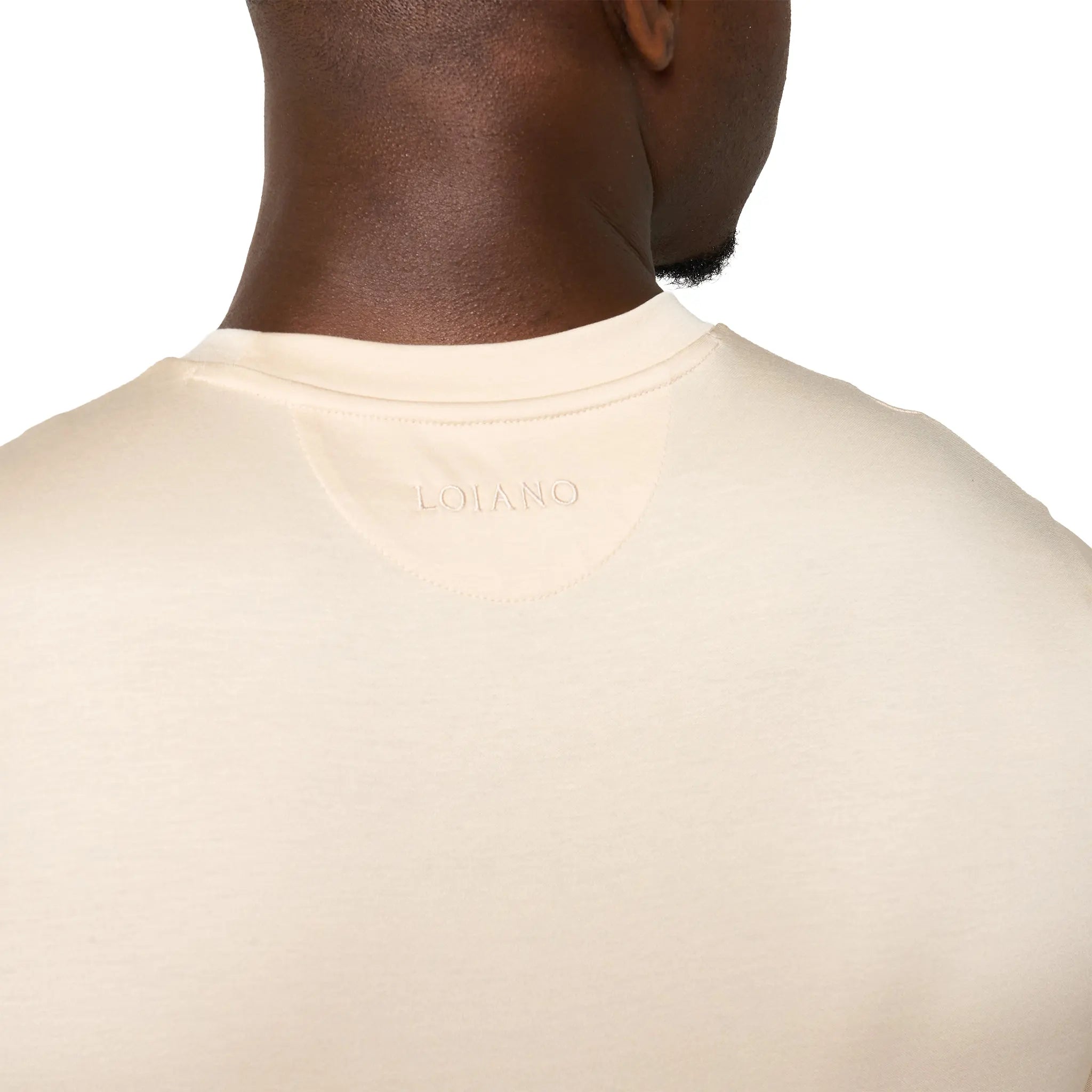 Detailed Back View of Loiano Egyptian Cotton Beige T-Shirt
