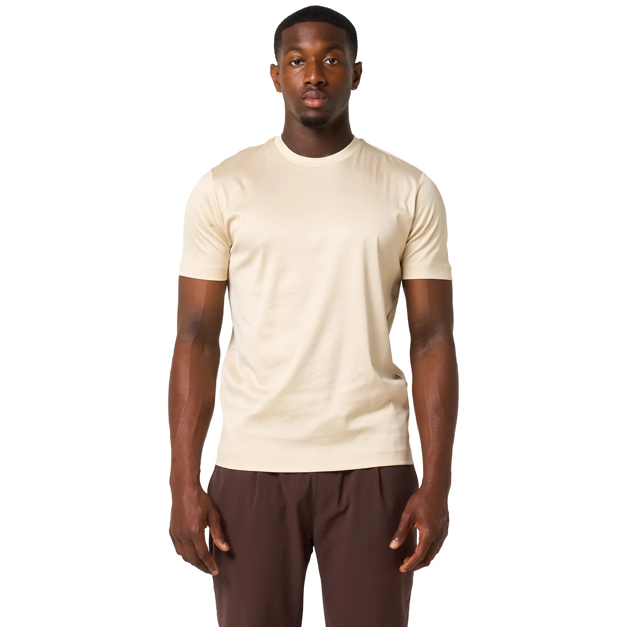 Front View of Loiano Egyptian Cotton Beige T-Shirt
