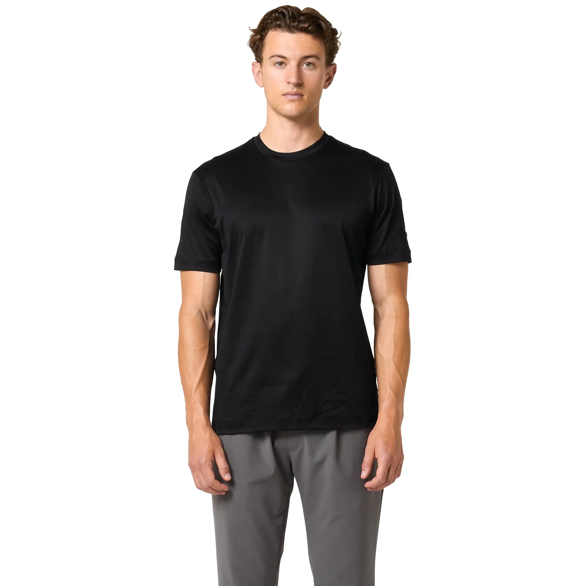 Front View of Loiano Egyptian Cotton Black T Shirt