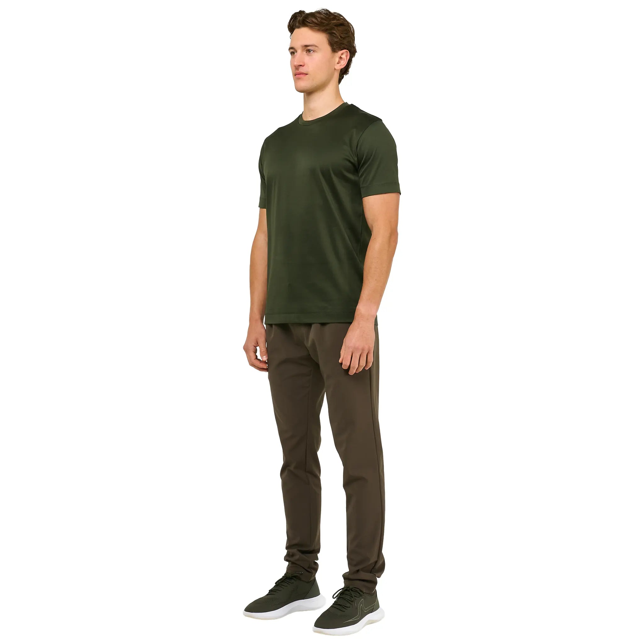 Front Side View of Loiano Egyptian Cotton Forest Green T Shirt