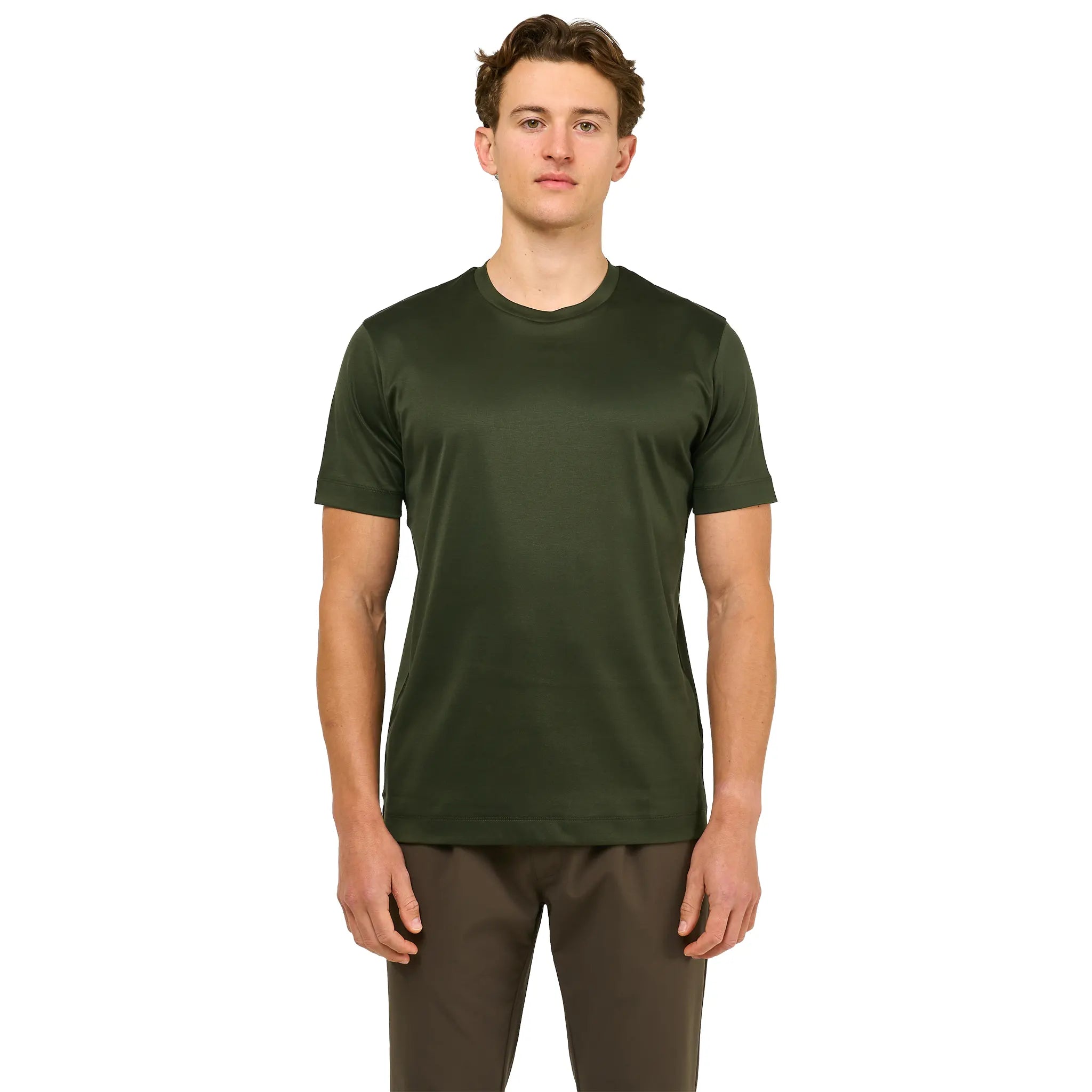 Front View of Loiano Egyptian Cotton Forest Green T Shirt