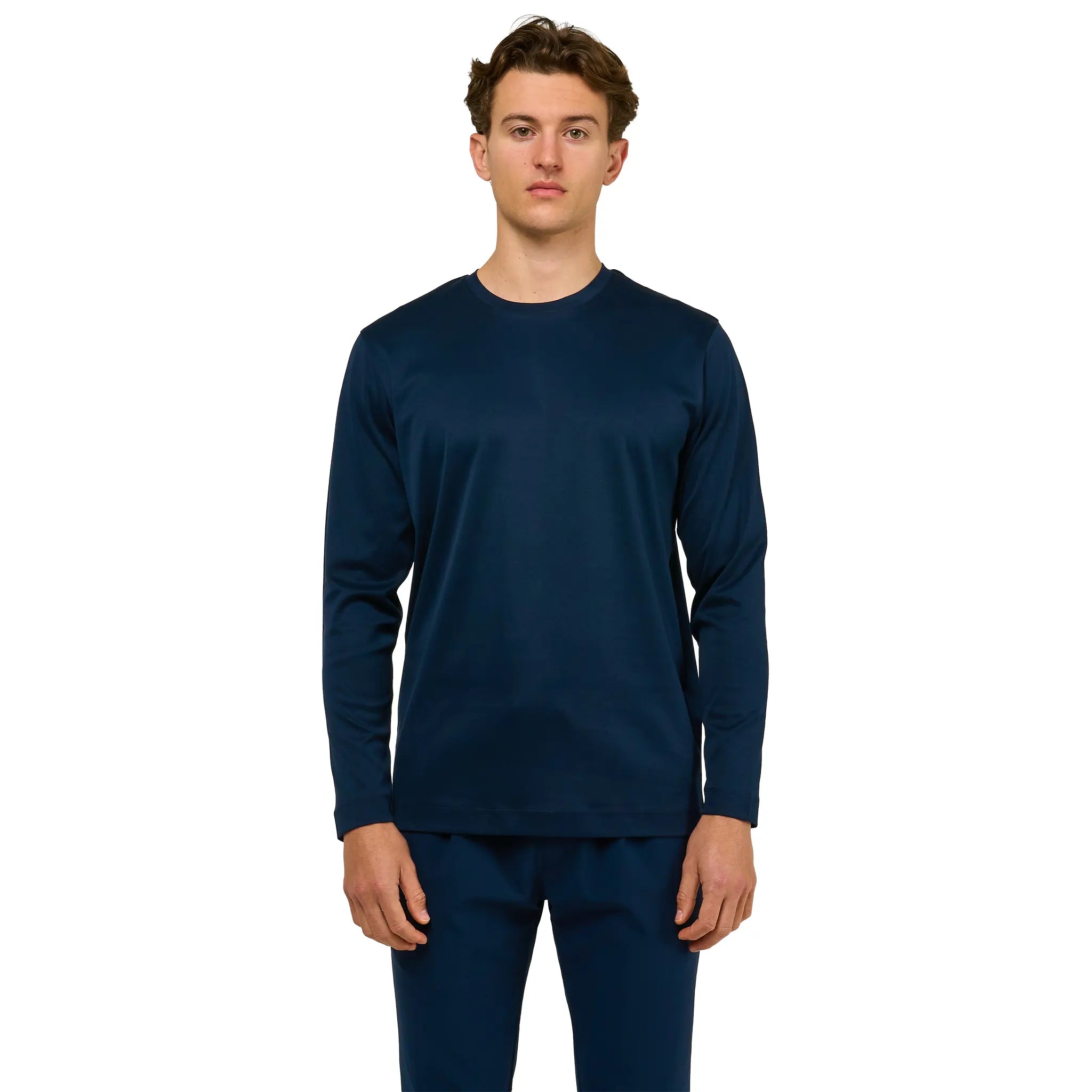 Front View of Loiano Egyptian Cotton L/S Navy T Shirt
