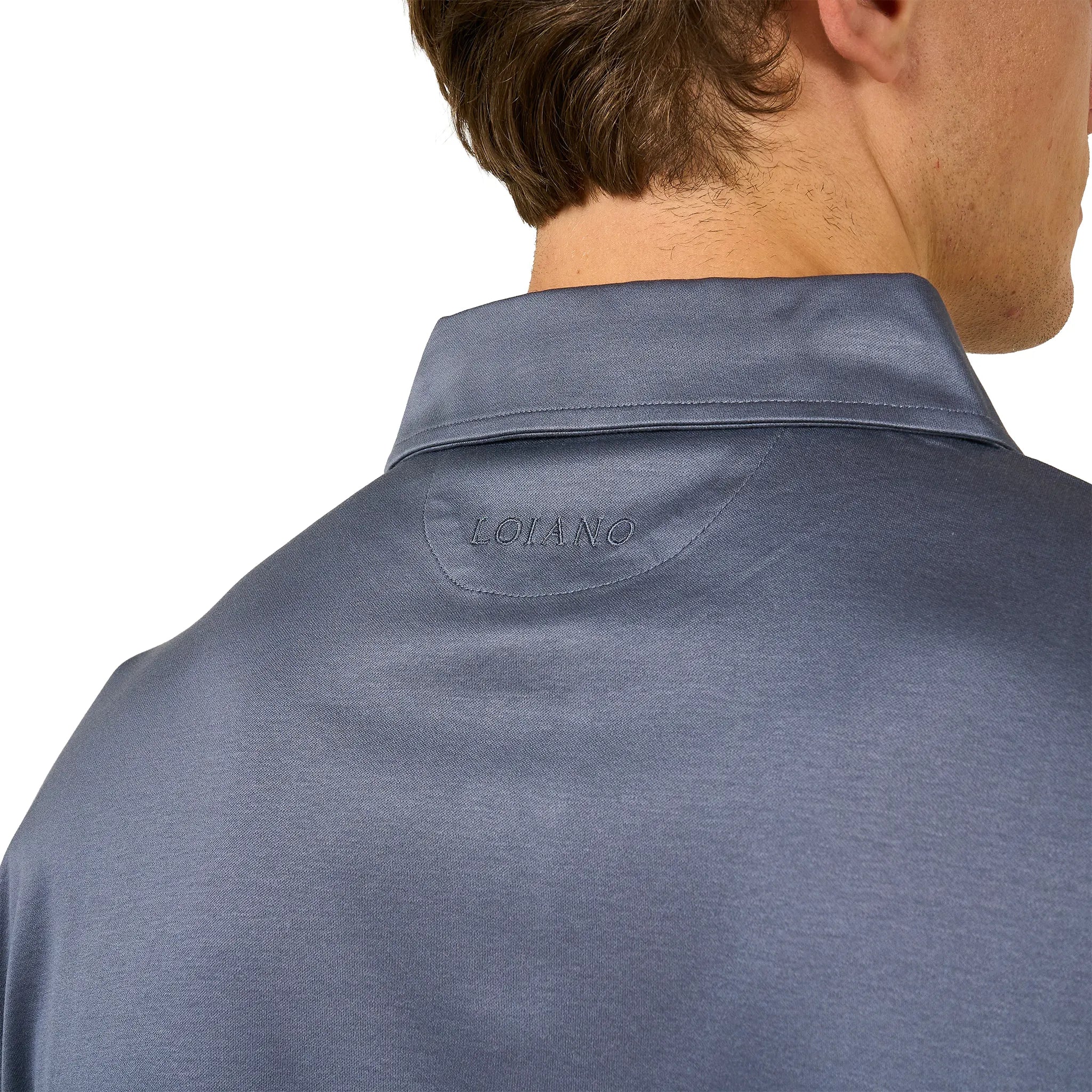 Back Detailed View of Loiano Egyptian Cotton L/S Steel Polo Shirt