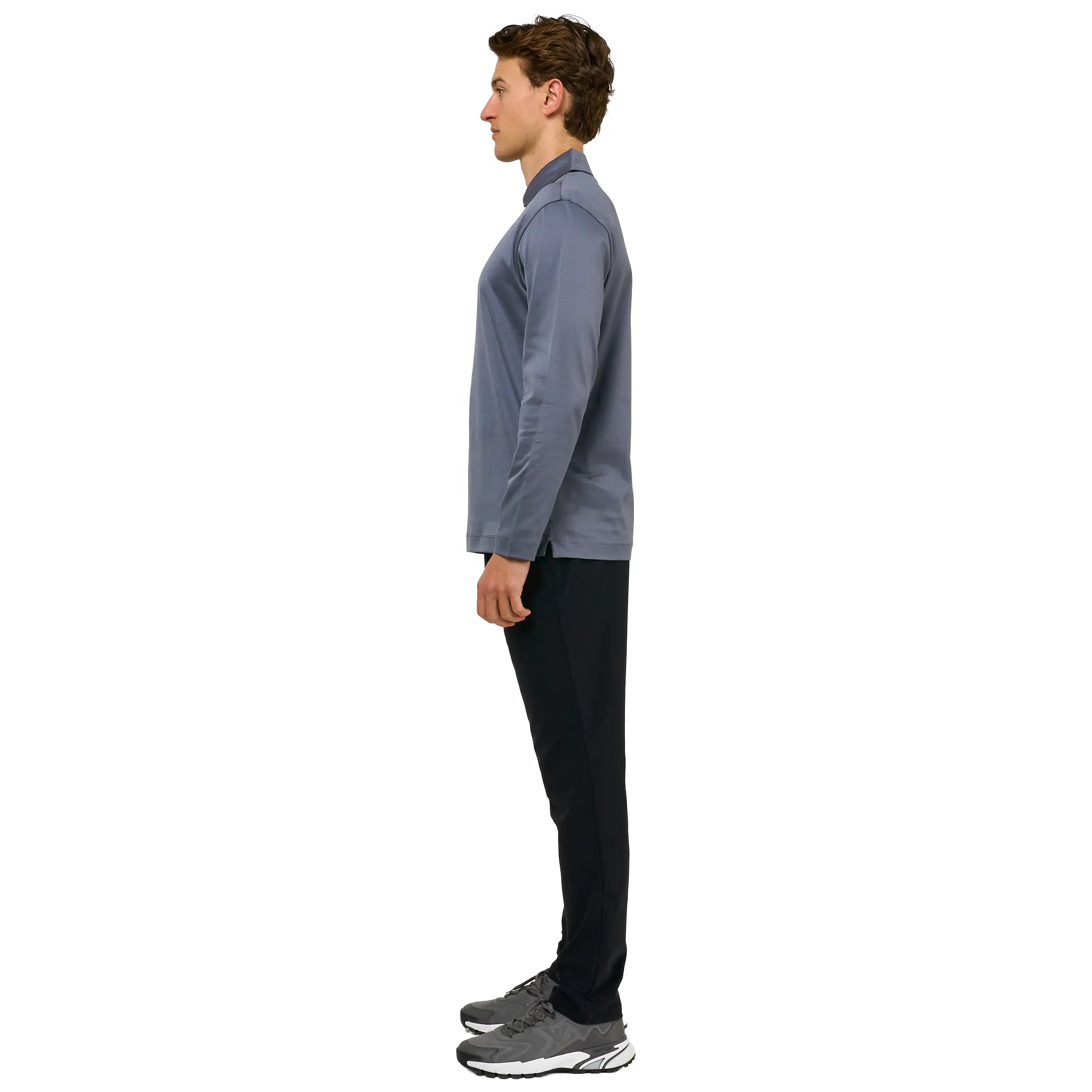 Side View of Loiano Egyptian Cotton L/S Steel Polo Shirt