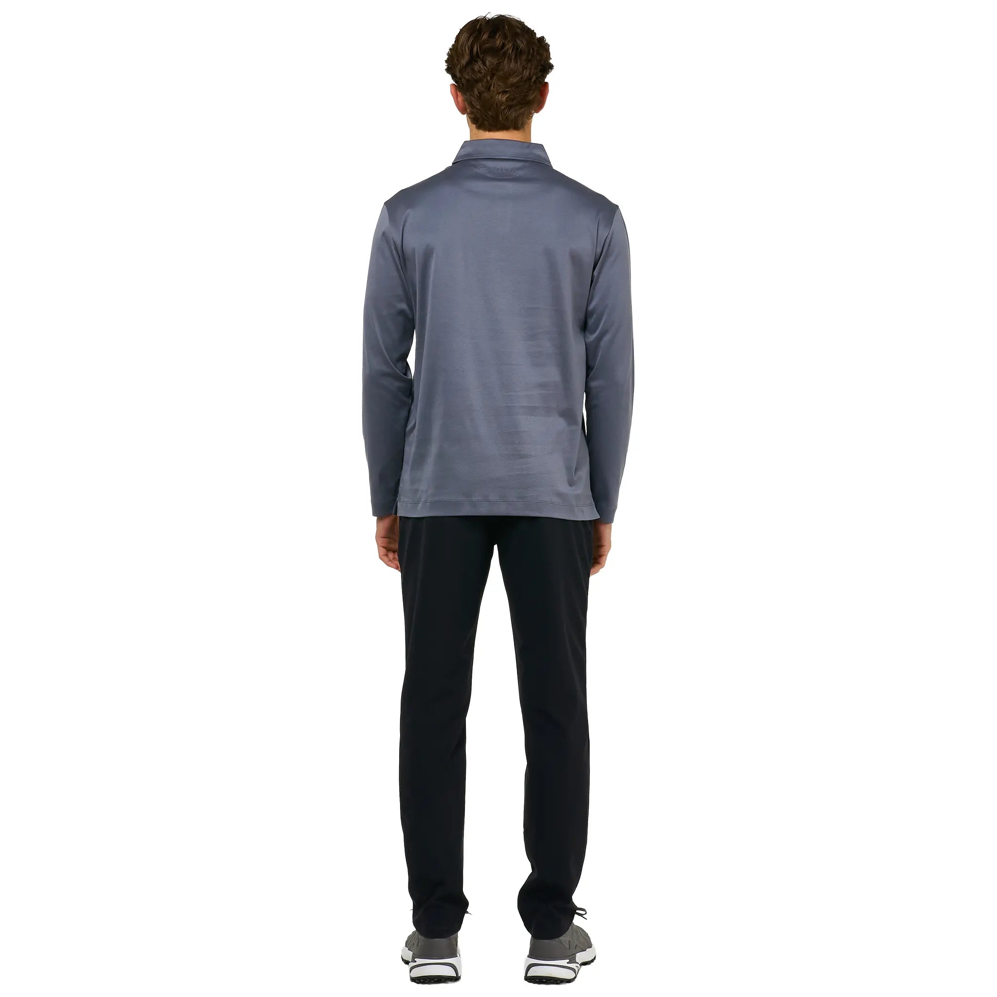 Back View of Loiano Egyptian Cotton L/S Steel Polo Shirt